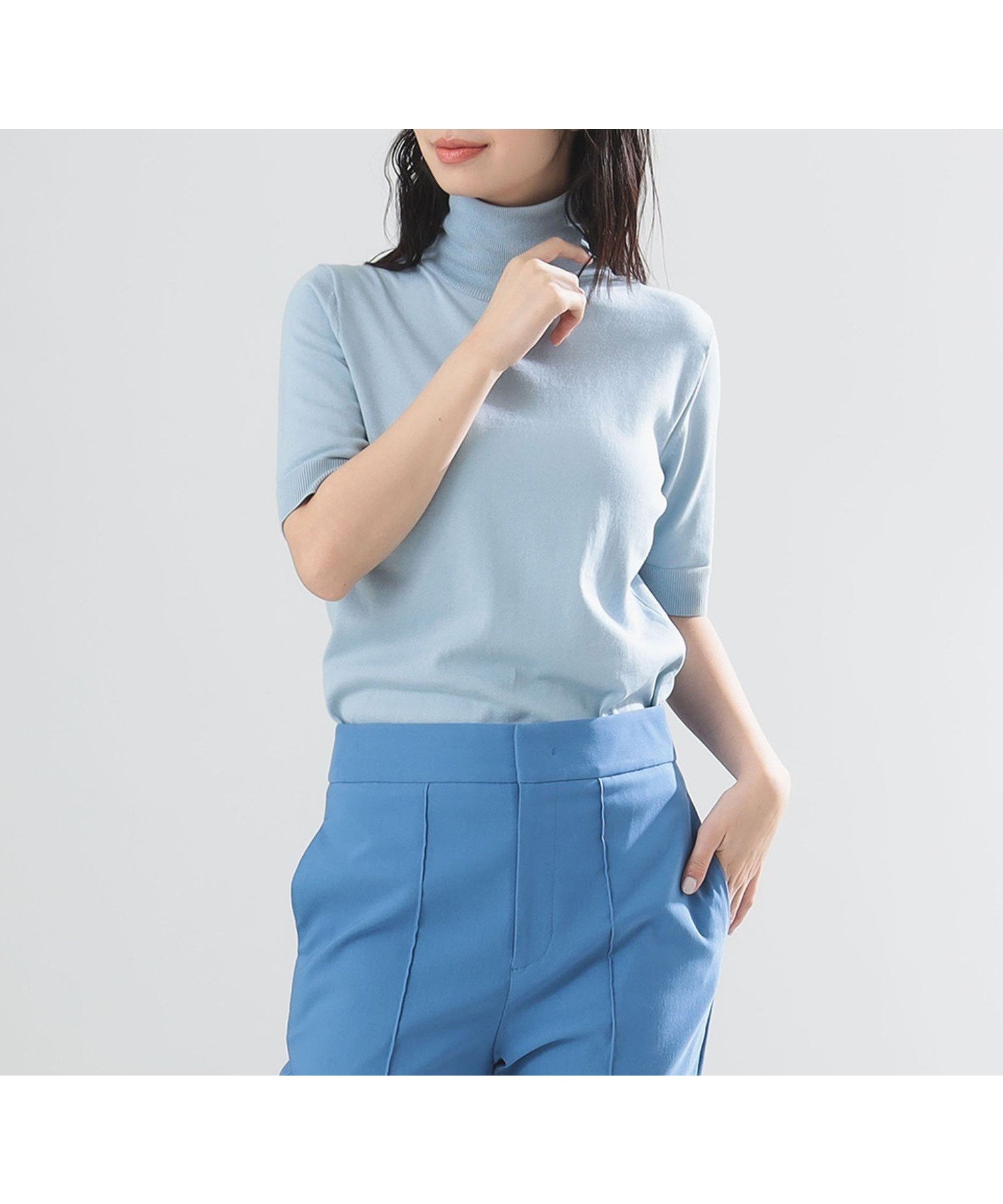 【デミルクス ビームス/Demi-Luxe BEAMS】の【ビームスの百名品】AK+1 / コットン 五分袖 ハイネックニット インテリア・キッズ・メンズ・レディースファッション・服の通販 founy(ファニー) 　ファッション　Fashion　レディースファッション　WOMEN　トップス・カットソー　Tops/Tshirt　ニット　Knit Tops　おすすめ　Recommend　タートルネック　Turtleneck　ハイネック　High Neck　SAX|ID: prp329100004540978 ipo3291000000032291713