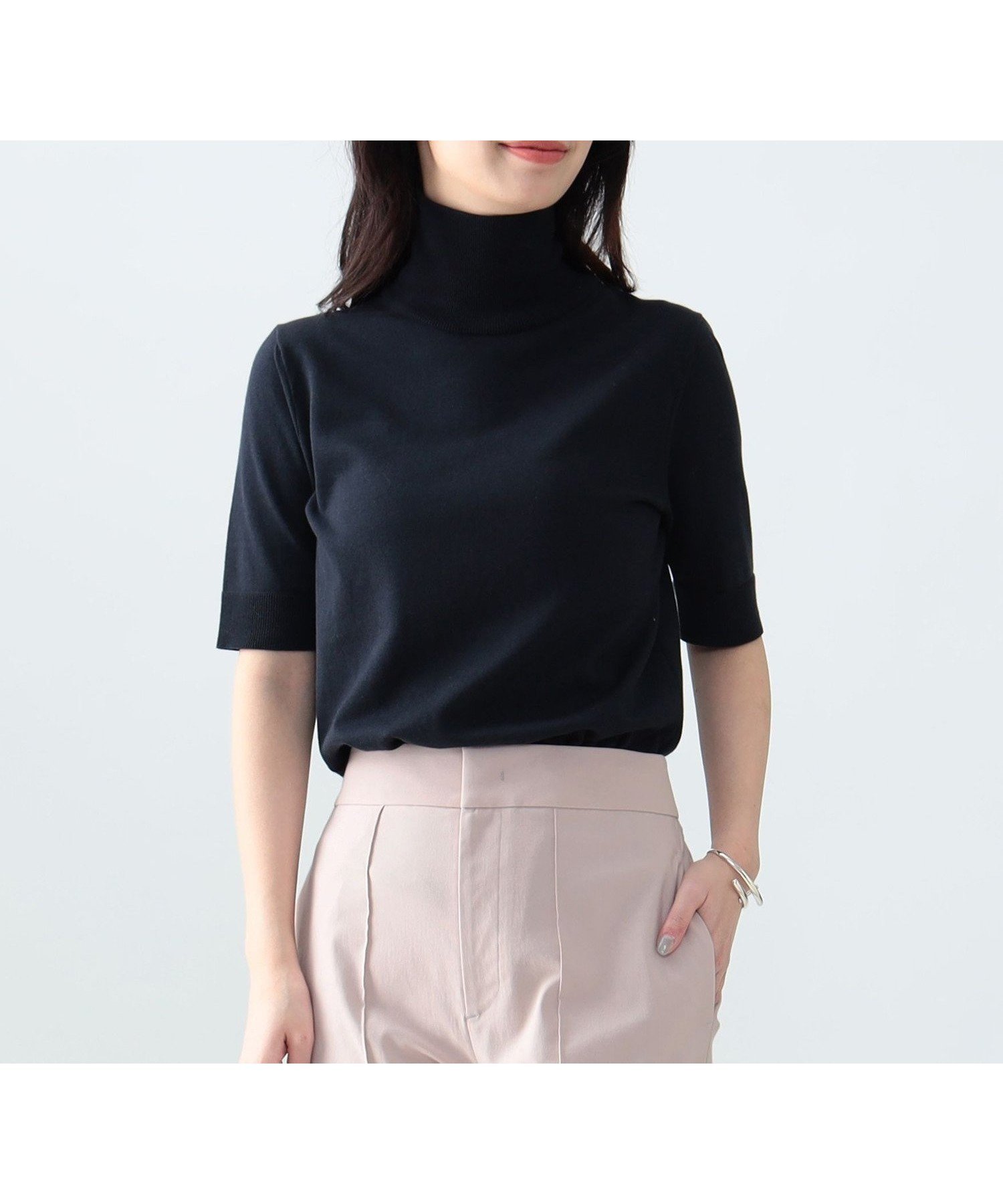 【デミルクス ビームス/Demi-Luxe BEAMS】の【ビームスの百名品】AK+1 / コットン 五分袖 ハイネックニット インテリア・キッズ・メンズ・レディースファッション・服の通販 founy(ファニー) 　ファッション　Fashion　レディースファッション　WOMEN　トップス・カットソー　Tops/Tshirt　ニット　Knit Tops　おすすめ　Recommend　タートルネック　Turtleneck　ハイネック　High Neck　NAVY|ID: prp329100004540978 ipo3291000000032291714