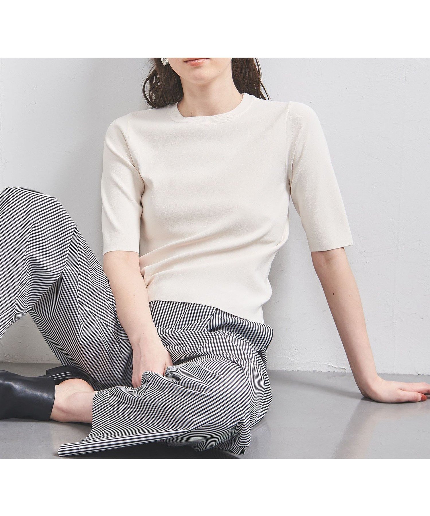 【ユナイテッドアローズ/UNITED ARROWS】のCOMFY コンパクト クルーネック ニット インテリア・キッズ・メンズ・レディースファッション・服の通販 founy(ファニー) 　ファッション　Fashion　レディースファッション　Fashion for Women　トップス・カットソー　Cut & Sew Tops　ニット　Knit Tops & Sweaters　おすすめ　Recommended / Our Picks　インナー　Innerwear　カットソー　Cut and Sewn Top　コンパクト　Compact, Small Size　シンプル　Simple, Minimal　ジャケット　Jacket, Outerwear　ネックレス　Necklace, Pendant Necklace　バランス　Balance, Style Balance　ブレスレット　Bracelet, Wristband　ボーダー　Border, Stripe　エレガント 上品　Elegant　人気　Popular, Best Seller　ビジネス 仕事 通勤　Business / Work / Commuting　WHITE|ID: prp329100004541040 ipo3291000000033599178