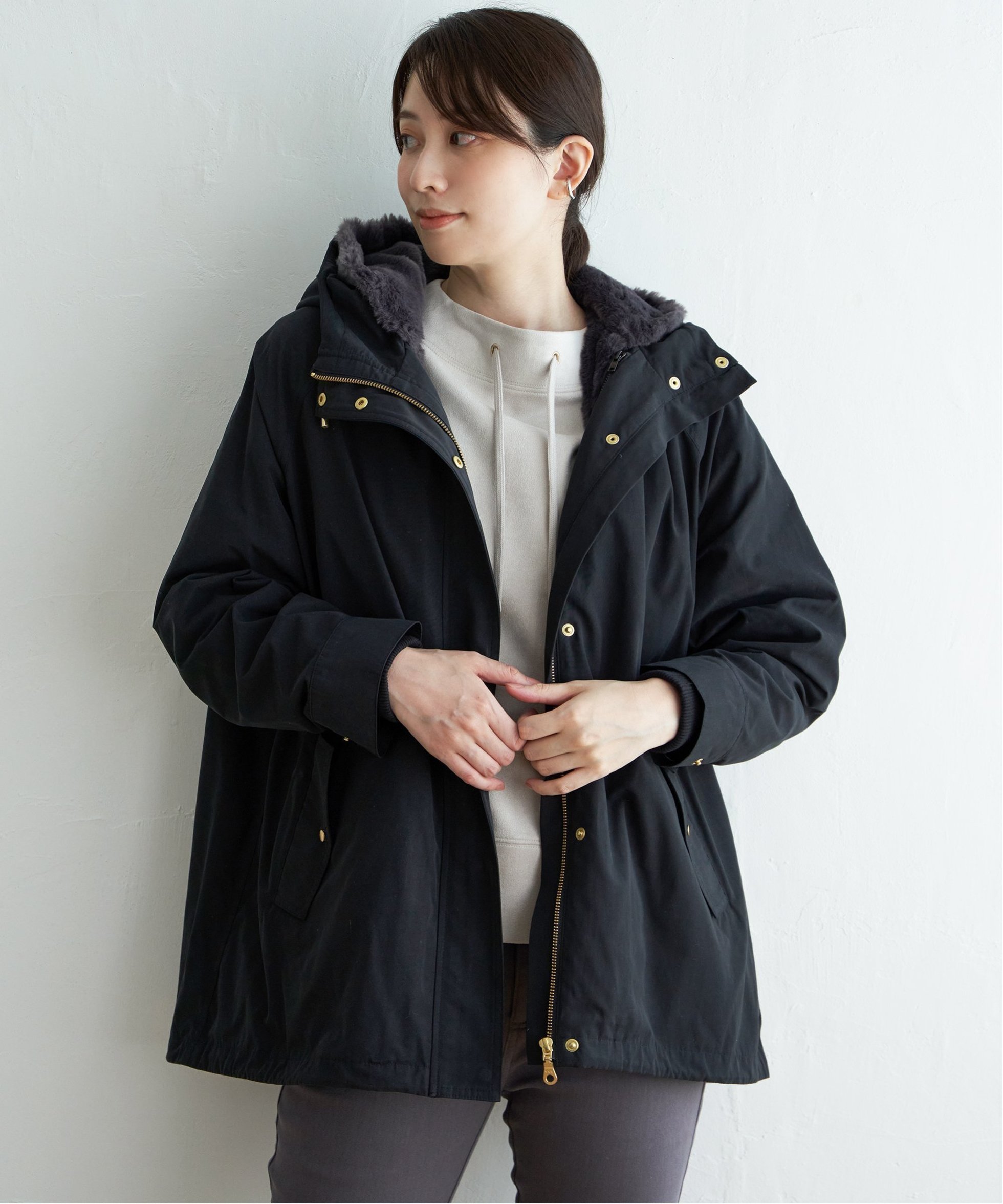 【イッカ/ikka】のファーライナー3WAYミドルマウンテンパーカー インテリア・キッズ・メンズ・レディースファッション・服の通販 founy(ファニー) 　ファッション　Fashion　レディースファッション　WOMEN　トップス・カットソー　Tops/Tshirt　パーカ　Sweats　タフタ　Taffeta　パーカー　Hoodie　ピーチ　Peach　フェイクファー　Faux Fur　ミドル　Middle　ライナー　Liner　ブラック|ID: prp329100004541089 ipo3291000000032206516