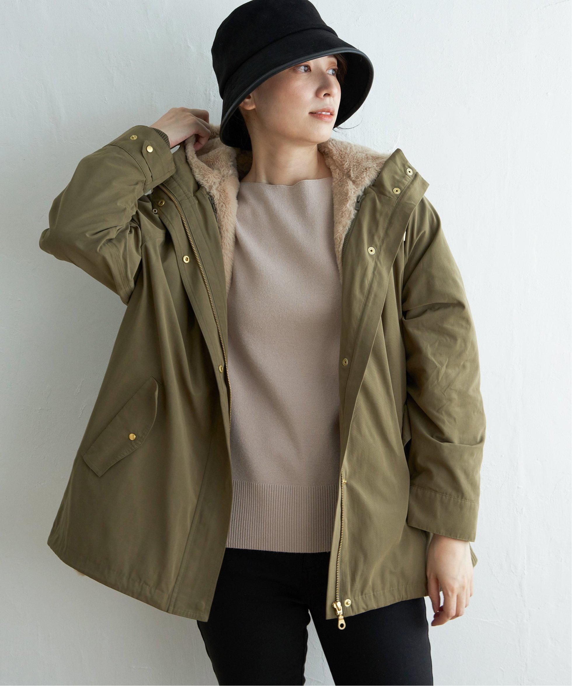 【イッカ/ikka】のファーライナー3WAYミドルマウンテンパーカー インテリア・キッズ・メンズ・レディースファッション・服の通販 founy(ファニー) 　ファッション　Fashion　レディースファッション　WOMEN　トップス・カットソー　Tops/Tshirt　パーカ　Sweats　タフタ　Taffeta　パーカー　Hoodie　ピーチ　Peach　フェイクファー　Faux Fur　ミドル　Middle　ライナー　Liner　Dkグリーン|ID: prp329100004541089 ipo3291000000032206518
