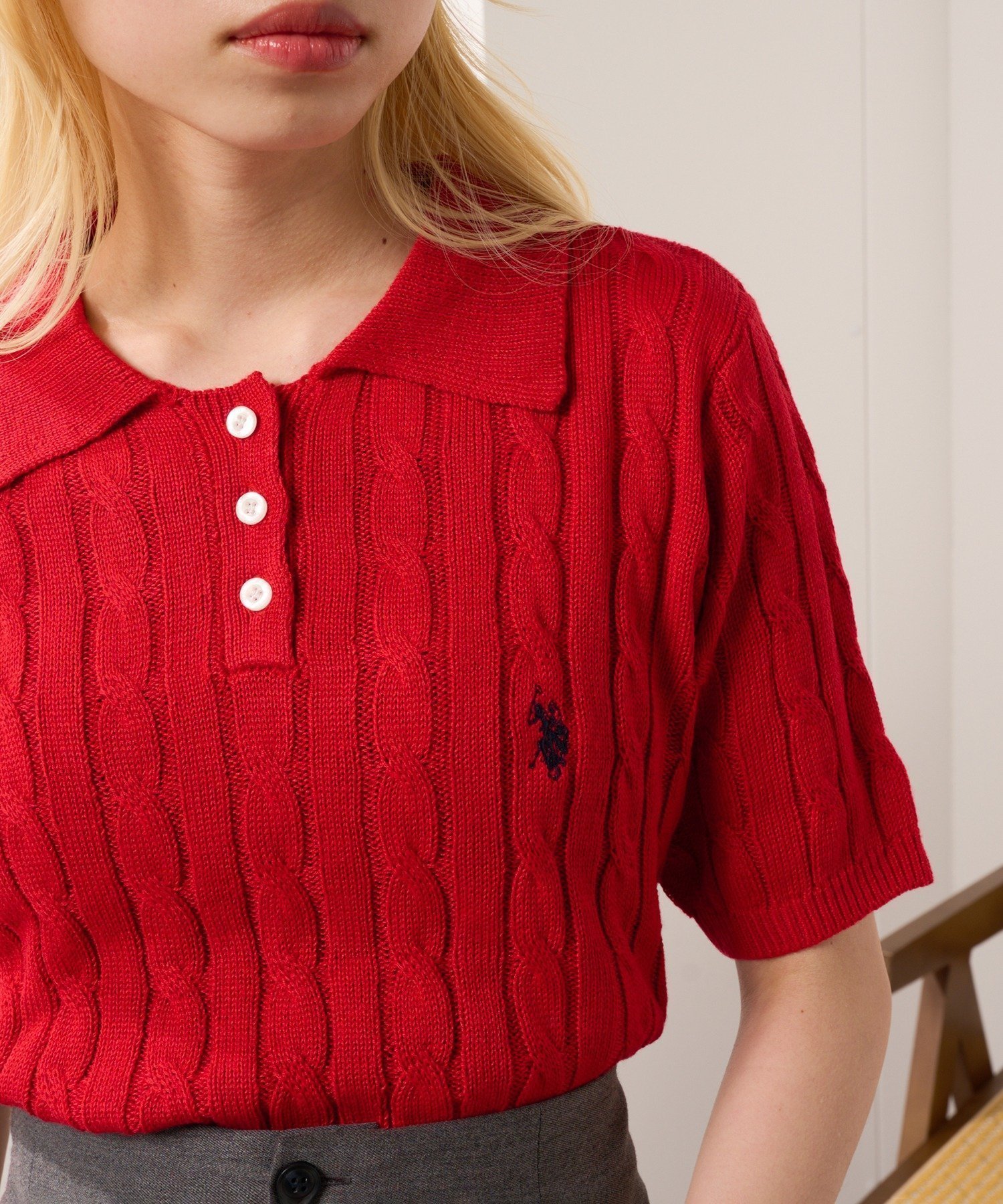 【その他のブランド/Other】のU.S. POLO ASSN./限定商品 ロイヤルケーブル ニットポロシャツ 半袖 インテリア・キッズ・メンズ・レディースファッション・服の通販 founy(ファニー) 　ファッション　Fashion　レディースファッション　Ladies' Fashion Online　トップス・カットソー　Tops/Tshirt　ニット　Knit Tops　シャツ/ブラウス　Shirts/Blouses　ポロシャツ　Polo Shirts　インナー　Inner　ジャケット　Jacket　スポーツ　Sports　セットアップ　Set Up　ポロシャツ　Polo Shirt　半袖　Short Sleeve　ワンポイント　One Point　エレガント 上品　Elegant　2025年　2025　2025春夏・S/S　Ss,Spring/Summer,2025　RED|ID: prp329100004541107 ipo3291000000032674279
