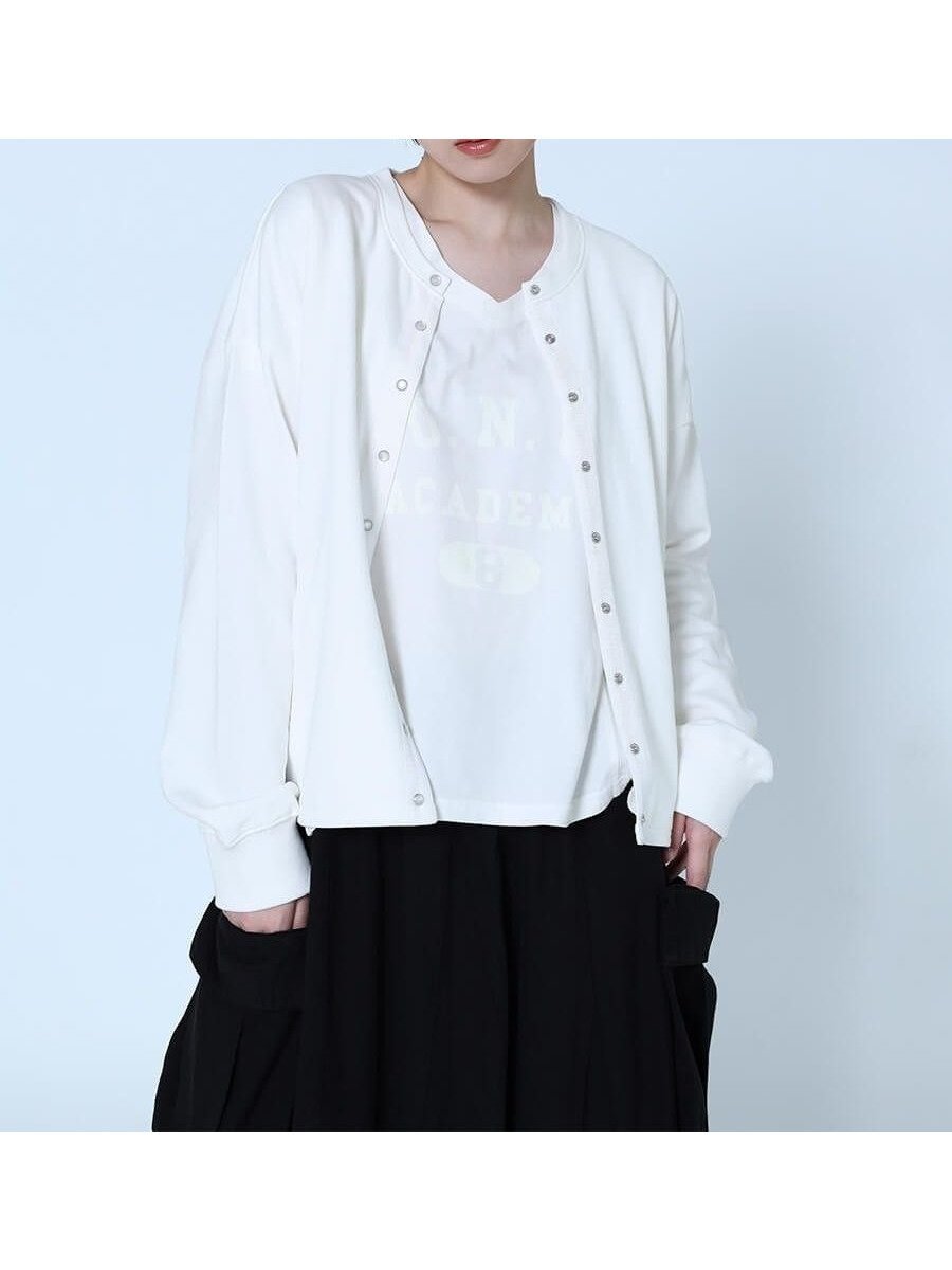【ラシュッド/LASUD】のスナップボタンノーカラーライトブルゾン 人気、トレンドファッション・服の通販 founy(ファニー) 　ファッション　Fashion　レディースファッション　Fashion for Women　アウター　Coat / Outerwear Collection　ブルゾンジャケット・スポーティアウター　Blouson Jackets　カットソー　Cut and Sewn Top　コンパクト　Compact, Small Size　スウェット / スエット　Sweatshirt, Sweatwear　タイプライター　Typewriter Fabric, Crisp Cotton　ノースリーブ　Sleeveless, No-Sleeve　ブルゾン　Blouson, Bomber Jacket　今季　This Season, Current Season　 other-1|ID: prp329100004541145 ipo3291000000032661152
