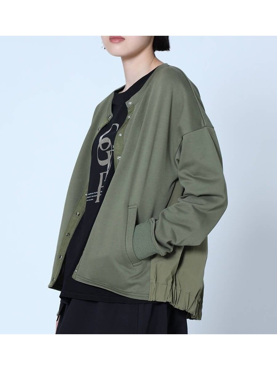 【ラシュッド/LASUD】のスナップボタンノーカラーライトブルゾン インテリア・キッズ・メンズ・レディースファッション・服の通販 founy(ファニー) 　ファッション　Fashion　レディースファッション　Fashion for Women　アウター　Coat / Outerwear Collection　ブルゾンジャケット・スポーティアウター　Blouson Jackets　カットソー　Cut and Sewn Top　コンパクト　Compact, Small Size　スウェット / スエット　Sweatshirt, Sweatwear　タイプライター　Typewriter Fabric, Crisp Cotton　ノースリーブ　Sleeveless, No-Sleeve　ブルゾン　Blouson, Bomber Jacket　今季　This Season, Current Season　カーキ|ID: prp329100004541145 ipo3291000000032661158