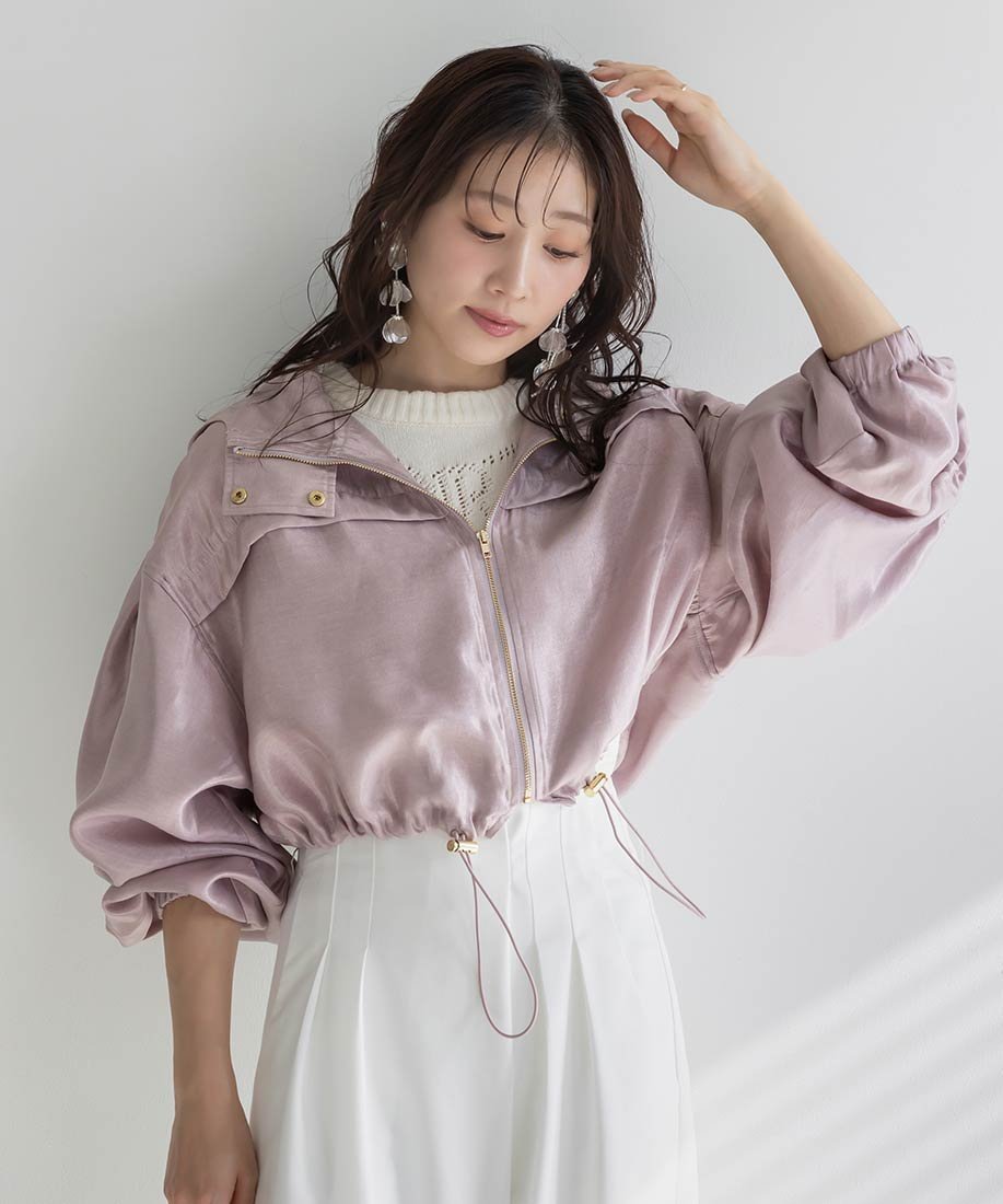【ランダ/RANDA】のジップアップブルゾン インテリア・キッズ・メンズ・レディースファッション・服の通販 founy(ファニー) 　ファッション　Fashion　レディースファッション　Fashion for Women　アウター　Coat / Outerwear Collection　ブルゾンジャケット・スポーティアウター　Blouson Jackets　コンパクト　Compact, Small Size　シャーリング　Shirring, Ruched　スリーブ　Sleeve, Long Sleeve / Short Sleeve　バランス　Balance, Style Balance　フェミニン　Feminine, Girly　PINK|ID: prp329100004541586 ipo3291000000033568183