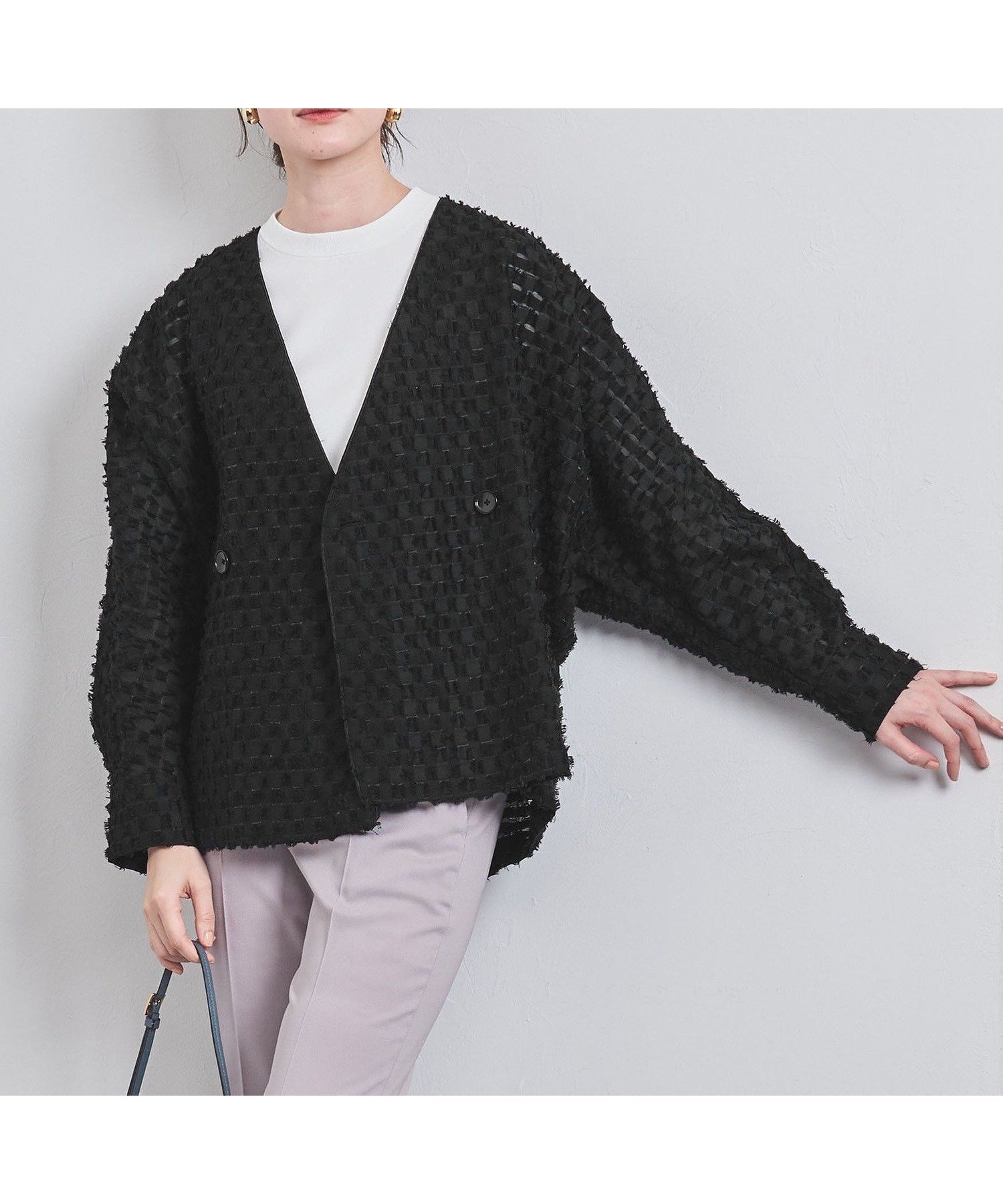 【その他のブランド/Other】のカットジャカード ドルマンスリーブ ジャケット インテリア・キッズ・メンズ・レディースファッション・服の通販 founy(ファニー) 　ファッション　Fashion　レディースファッション　WOMEN　アウター　Coat Outerwear　ジャケット　Jackets　ジャカード　Jacquard　ジャケット　Jacket　タイトスカート　Tight Skirt　ダブル　Double　パイピング　Piping　フロント　Front　ボーダー　Border　ワイド　Wide　BLACK|ID: prp329100004541630 ipo3291000000032088696