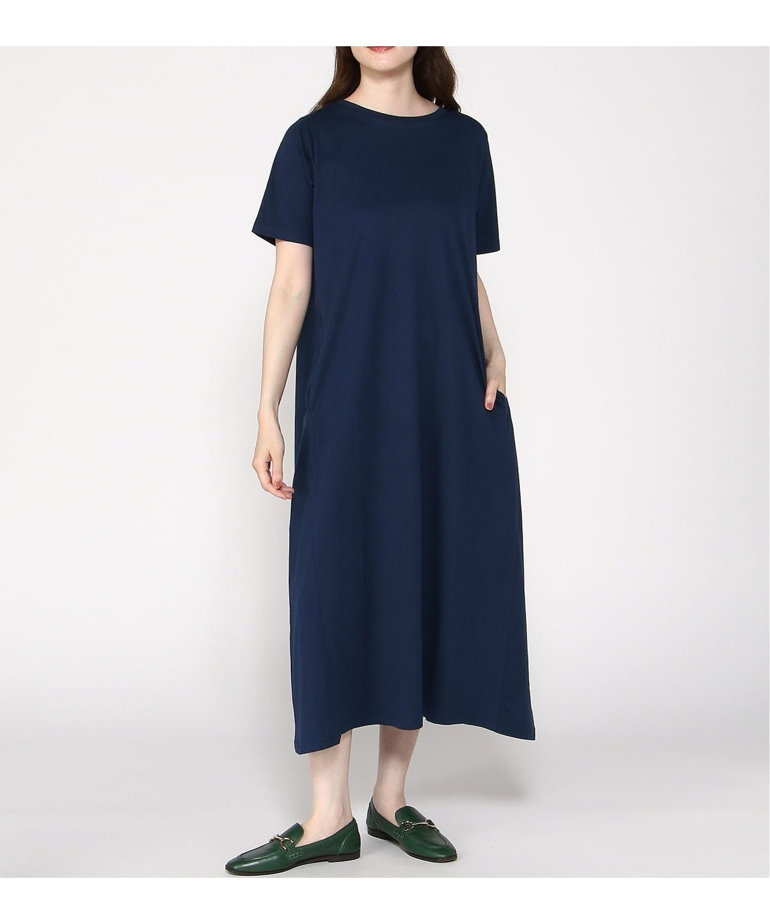 【ラナン/Ranan】のRanan/ BC 半袖ポケット付マキシワンピ(ロング) インテリア・キッズ・メンズ・レディースファッション・服の通販 founy(ファニー) 　ファッション　Fashion　レディースファッション　WOMEN　ワンピース　Dress　マキシワンピース　Maxi Dress　おすすめ　Recommend　カーディガン　Cardigan　シンプル　Simple　ポケット　Pocket　マキシ　Maxi　レギンス　Leggings　ロング　Long　エレガント 上品　Elegant　半袖　Short Sleeve　ネイビー|ID: prp329100004541651 ipo3291000000032141467