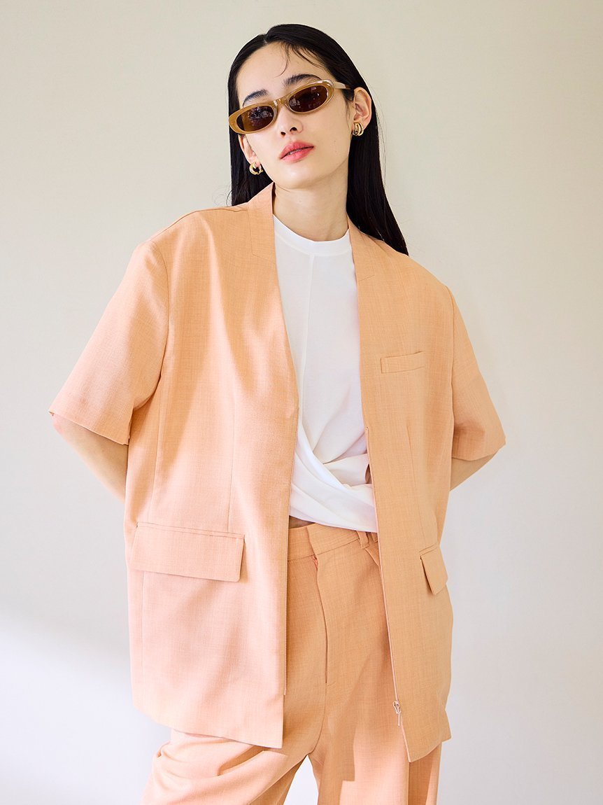 【エミ/emmi】のセミシアーハーフスリーブジャケット インテリア・キッズ・メンズ・レディースファッション・服の通販 founy(ファニー) 　ファッション　Fashion　レディースファッション　Ladies' Fashion Online　アウター　Coat Outerwear　ジャケット　Jackets　ジャケット　Jacket　セットアップ　Set Up　ダウン　Down　デニム　Denim　ポケット　Pocket　今季　This Season　夏　Summer　CORAL[062]|ID: prp329100004541657 ipo3291000000032628349
