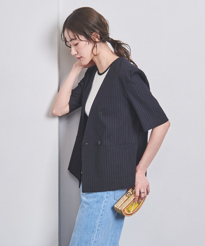 【その他のブランド/Other】のピンストライプ ショートスリーブ ジャケット インテリア・キッズ・メンズ・レディースファッション・服の通販 founy(ファニー) https://founy.com/ ファッション Fashion レディースファッション WOMEN アウター Coat Outerwear ジャケット Jackets おすすめ Recommend インナー Inner カットソー Cut And Sew ショート Short シンプル Simple ジャケット Jacket ストライプ Stripe スラックス Slacks スリム Slim スリーブ Sleeve デニム Denim フレア Flare ビジネス 仕事 通勤 Business 夏 Summer 秋 Autumn/Fall 羽織 Haori |ID: prp329100004541705 ipo3291000000032089282