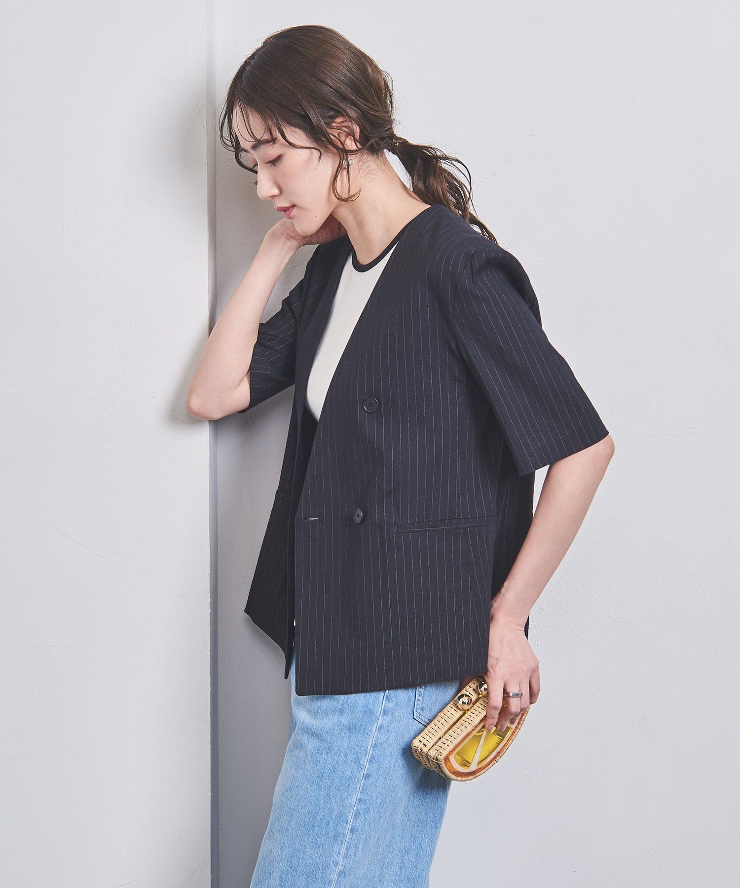 【その他のブランド/Other】のピンストライプ ショートスリーブ ジャケット 人気、トレンドファッション・服の通販 founy(ファニー) 　ファッション　Fashion　レディースファッション　WOMEN　アウター　Coat Outerwear　ジャケット　Jackets　おすすめ　Recommend　インナー　Inner　カットソー　Cut And Sew　ショート　Short　シンプル　Simple　ジャケット　Jacket　ストライプ　Stripe　スラックス　Slacks　スリム　Slim　スリーブ　Sleeve　デニム　Denim　フレア　Flare　ビジネス 仕事 通勤　Business　夏　Summer　秋　Autumn/Fall　羽織　Haori　 other-1|ID: prp329100004541705 ipo3291000000032284238
