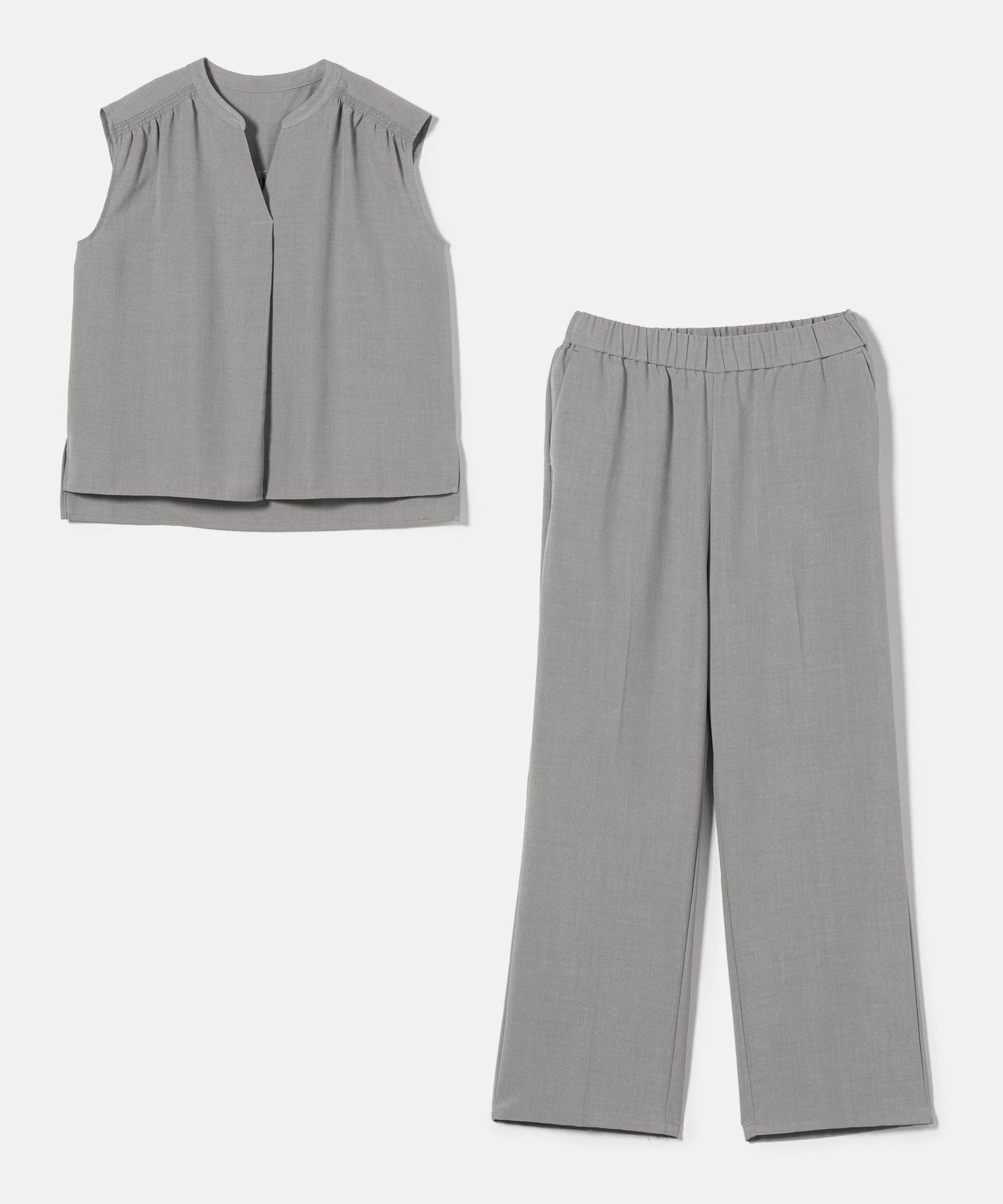 【その他のブランド/Other】のキーネックブラウス+ワイドパンツ -ウォッシャブル- A DAY IN THE LIFE インテリア・キッズ・メンズ・レディースファッション・服の通販 founy(ファニー) 　ファッション　Fashion　レディースファッション　Fashion for Women　パンツ　Pants & Trousers　ウォッシャブル　Machine Washable　ギャザー　Gathered, Ruffled　切替　Switching, Contrast Panel　ストラップサンダル　Strappy Sandals, Strap Sandals　スニーカー　Sneakers, Trainers　セットアップ　Set-Up, Coordinated Outfit　センター　Center, Center Line　ノースリーブ　Sleeveless, No-Sleeve　リネン　Linen, Linen Fabric　ワイド　Wide, Wide Fit　おすすめ　Recommended / Our Picks　夏　Summer　ビジネス 仕事 通勤　Business / Work / Commuting　BEIGE|ID: prp329100004541714 ipo3291000000032969954