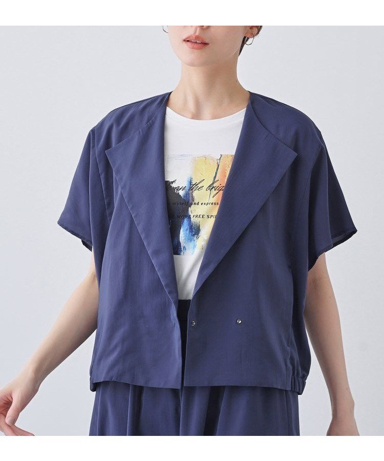 【インディヴィ/INDIVI】の春SALE!【通気性◎撥水/接触冷感/UVケア】フレンチスリーブ ブラウスライクジャケット インテリア・キッズ・メンズ・レディースファッション・服の通販 founy(ファニー) 　ファッション　Fashion　レディースファッション　Ladies' Fashion Online　アウター　Coat Outerwear　ジャケット　Jackets　インナー　Inner　春　Spring　ギャザー　Gather　ジャケット　Jacket　ストレッチ　Stretch　スリーブ　Sleeve　セットアップ　Set Up　バランス　Balance　フォルム　Form　フレンチ　French　ボトム　Bottom　ポケット　Pocket　メタル　Metal　ワイド　Wide　おすすめ　Recommend　夏　Summer　ネイビー|ID: prp329100004541839 ipo3291000000032656565
