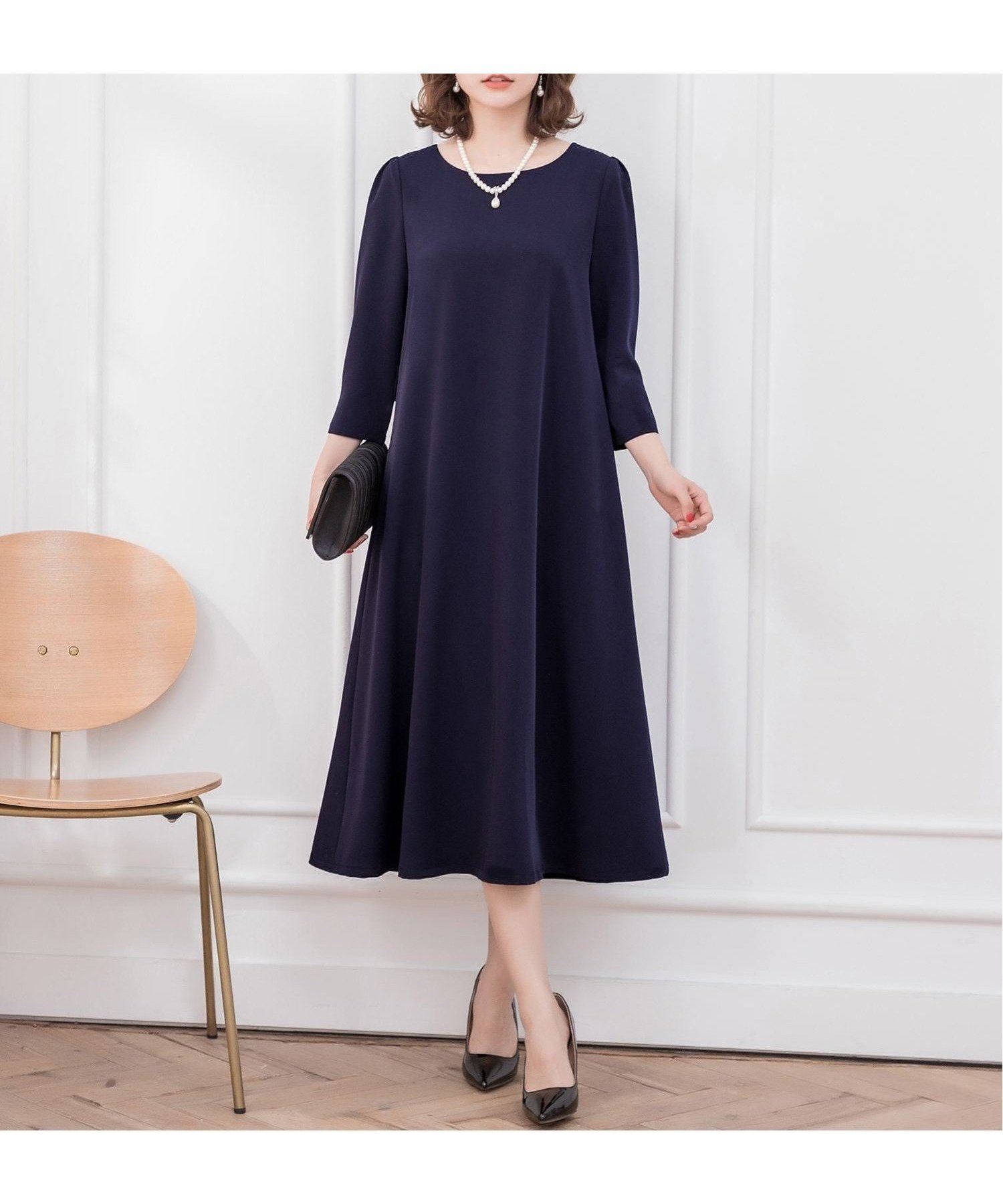 【ドレス/DRESS+】のフレアロング丈結婚式ワンピース インテリア・キッズ・メンズ・レディースファッション・服の通販 founy(ファニー) 　ファッション　Fashion　レディースファッション　Fashion for Women　ワンピース　Dresses　おすすめ　Recommended / Our Picks　シンプル　Simple, Minimal　フォーマル　Formal, Dressy　フレア　Flare, Flared　リボン　Ribbon, Bow　ロング　Long, Long-Length　結婚式　Wedding　ネイビー|ID: prp329100004541903 ipo3291000000033502776