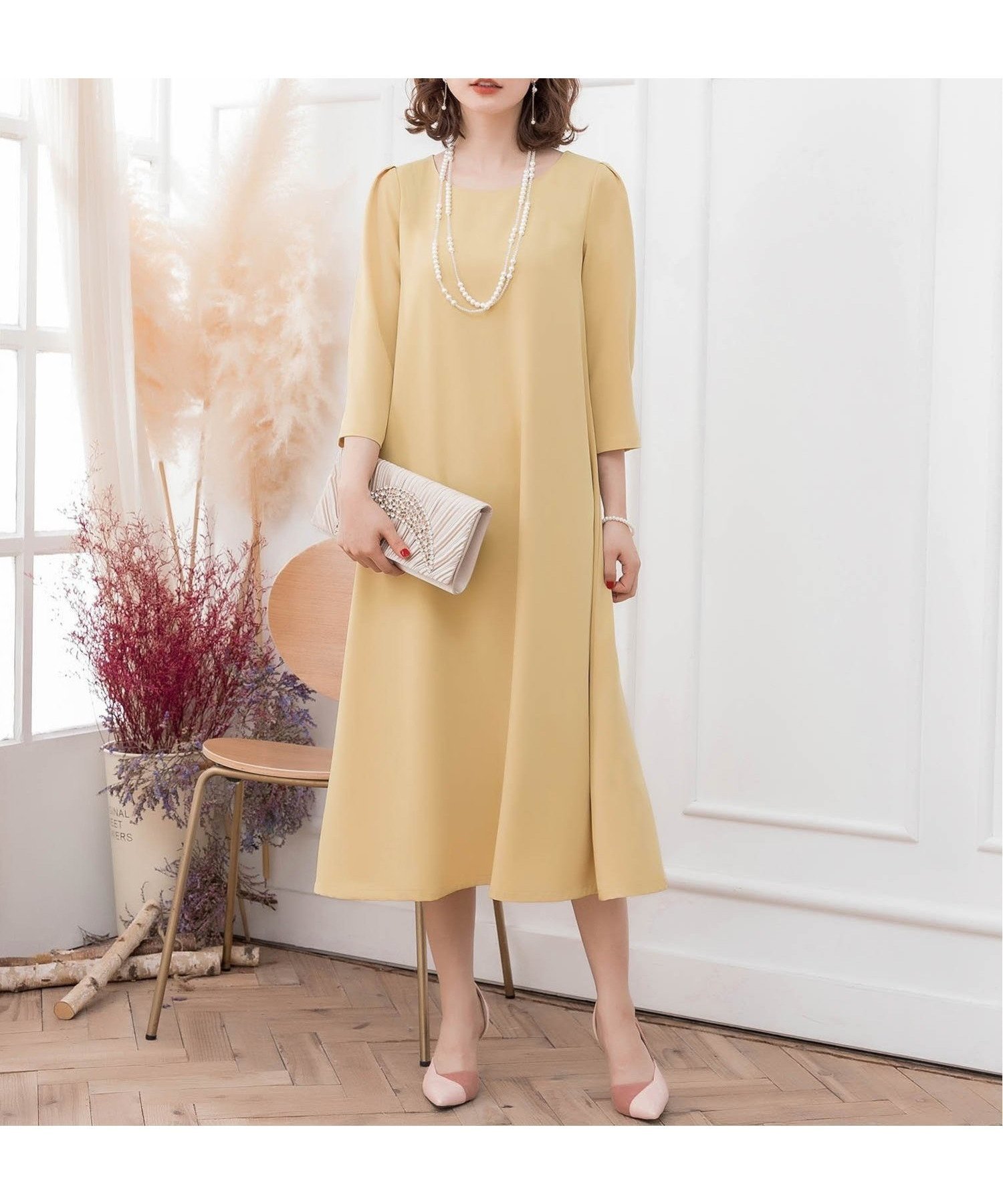 【ドレス/DRESS+】のフレアロング丈結婚式ワンピース インテリア・キッズ・メンズ・レディースファッション・服の通販 founy(ファニー) 　ファッション　Fashion　レディースファッション　Fashion for Women　ワンピース　Dresses　おすすめ　Recommended / Our Picks　シンプル　Simple, Minimal　フォーマル　Formal, Dressy　フレア　Flare, Flared　リボン　Ribbon, Bow　ロング　Long, Long-Length　結婚式　Wedding　ベージュ|ID: prp329100004541903 ipo3291000000033502779