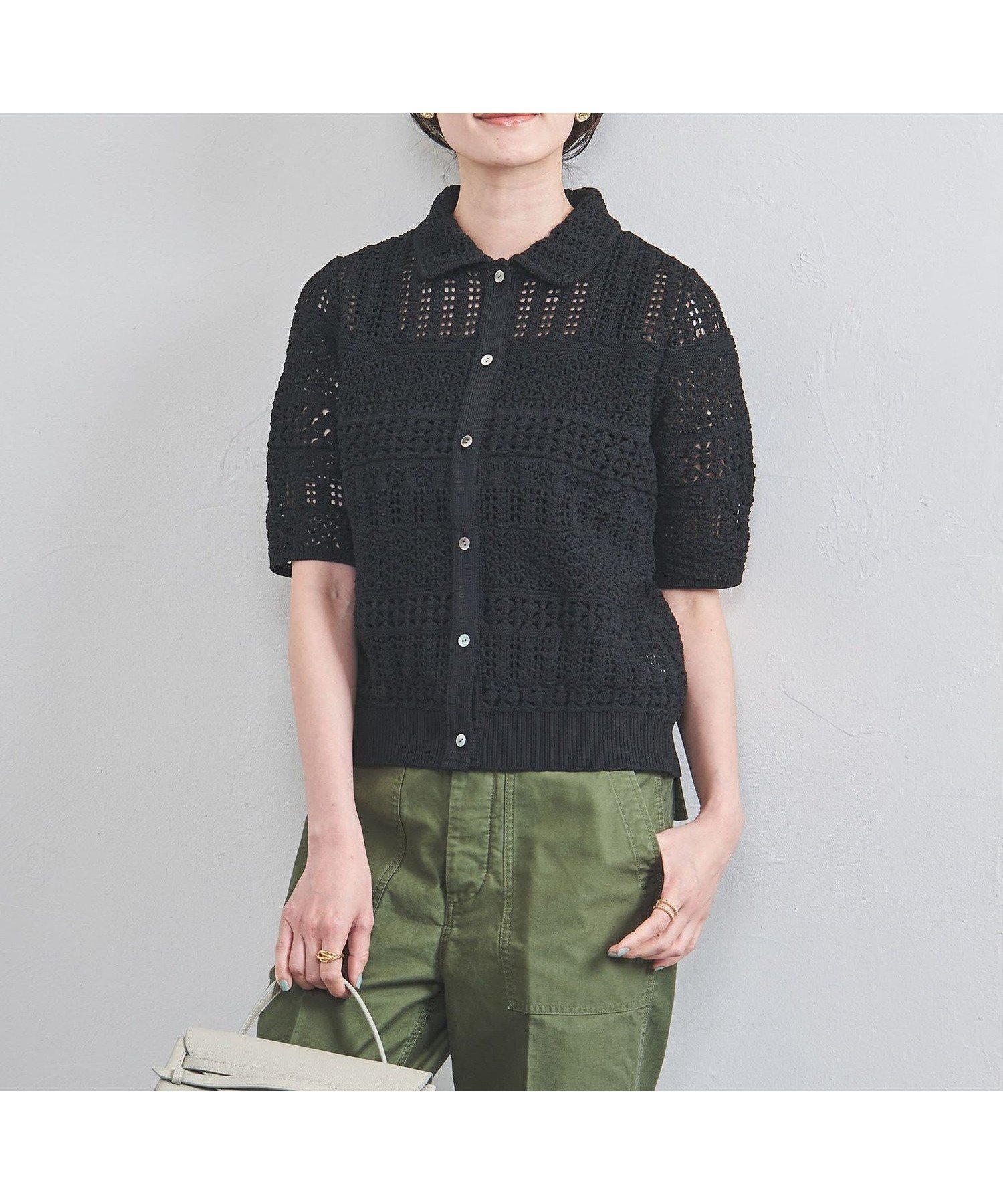 【ユナイテッドアローズ/UNITED ARROWS】のEarly/SM ポロニット インテリア・キッズ・メンズ・レディースファッション・服の通販 founy(ファニー) 　ファッション　Fashion　レディースファッション　Fashion for Women　トップス・カットソー　Cut & Sew Tops　ニット　Knit Tops & Sweaters　インナー　Innerwear　キャミソール　Camisole, Spaghetti Strap Top　ボーダー　Border, Stripe　透かし　Cut-Out, Lacework　BLACK|ID: prp329100004541997 ipo3291000000033346601