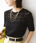 【シップス フォー ウィメン/SHIPS】の手洗い可能 ラッセル レース クルーネック 5分袖 カットソー ブラック|ID: prp329100004542037 ipo3291000000032760199