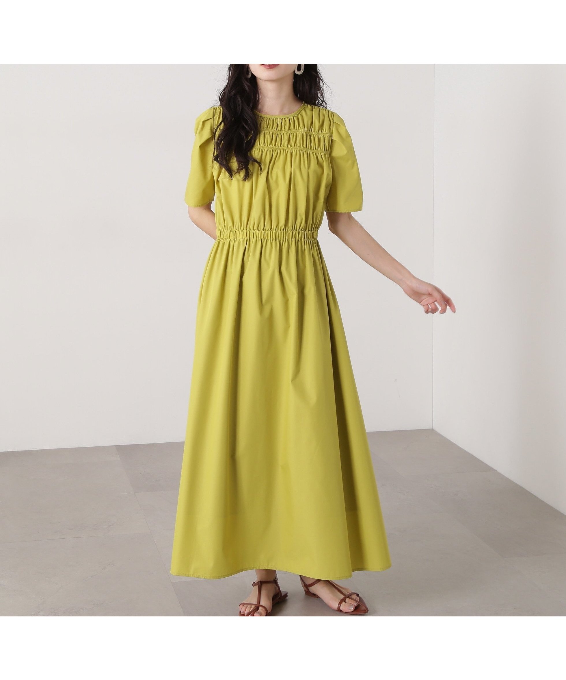 【エヌ ナチュラルビューティーベーシック/N.Natural Beauty basic】のローンタックショルダーワンピース インテリア・キッズ・メンズ・レディースファッション・服の通販 founy(ファニー) 　ファッション　Fashion　レディースファッション　WOMEN　ワンピース　Dress　ギャザー　Gather　イエロー|ID: prp329100004542106 ipo3291000000032403562