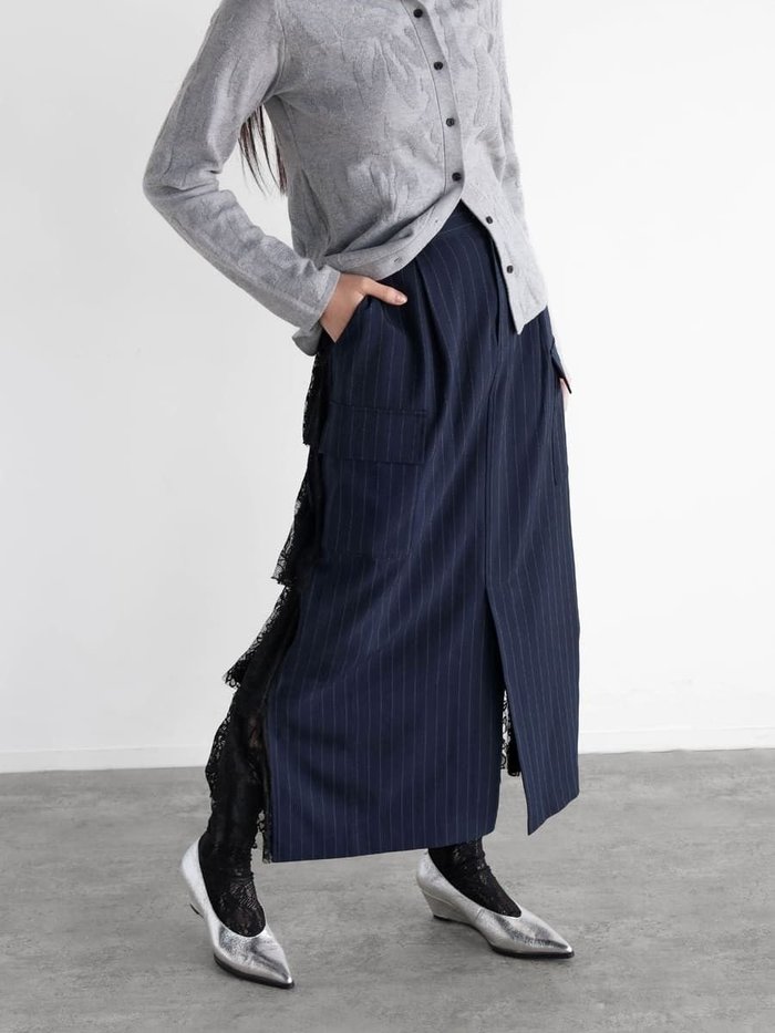 【ラシュッド/LASUD】のバックレースフリルナロースカート インテリア・キッズ・メンズ・レディースファッション・服の通販 founy(ファニー) https://founy.com/ ファッション Fashion レディースファッション Fashion for Women スカート Skirts ストライプ Stripe, Striped Pattern フラワー Flower, Floral フロント Front, Front Design マニッシュ Mannish, Boyish ミックス Mix, Mixed Style レース Lace, Lace Fabric |ID: prp329100004542113 ipo3291000000032655784