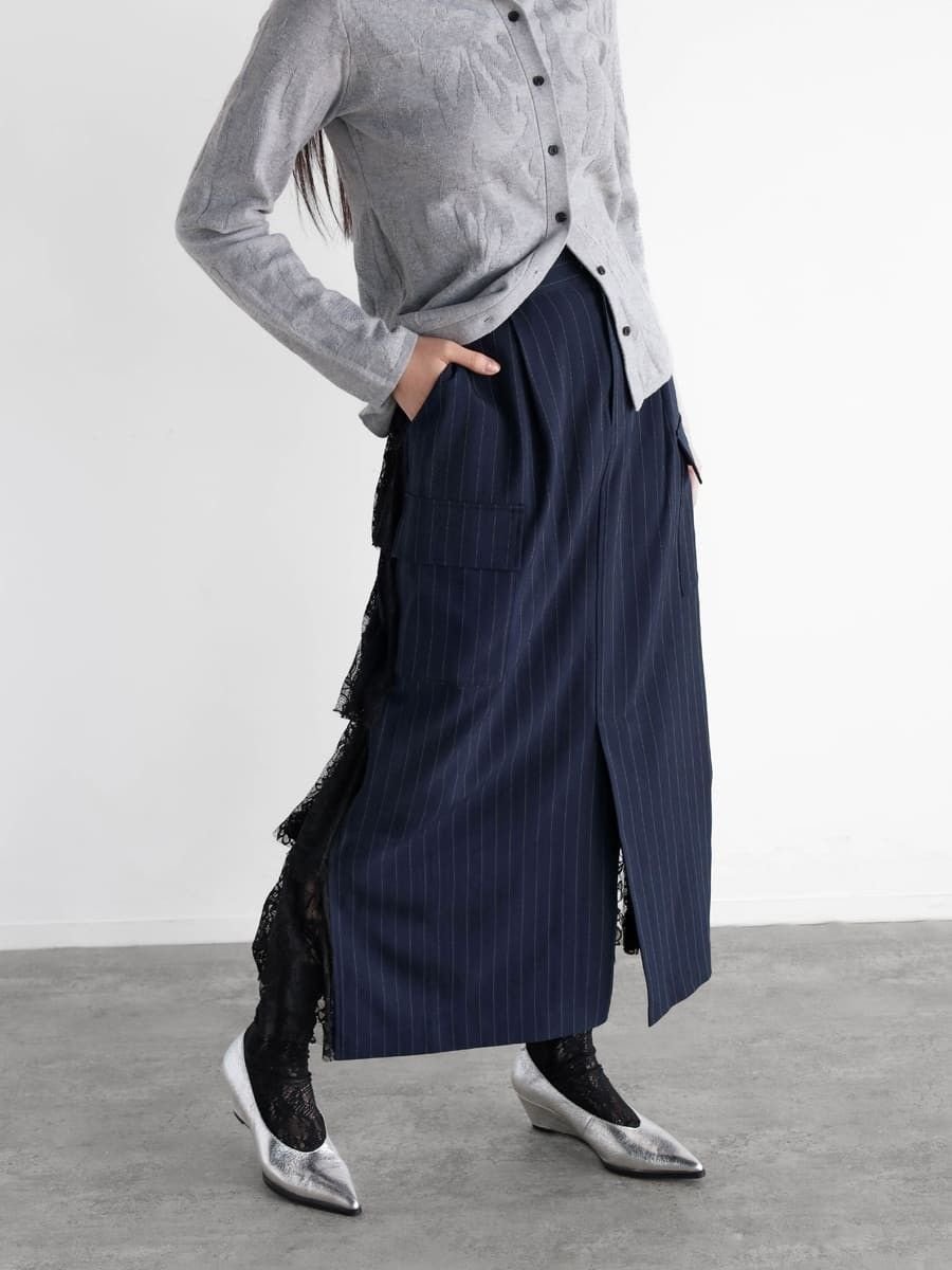 【ラシュッド/LASUD】のバックレースフリルナロースカート 人気、トレンドファッション・服の通販 founy(ファニー) 　ファッション　Fashion　レディースファッション　Fashion for Women　スカート　Skirts　ストライプ　Stripe, Striped Pattern　フラワー　Flower, Floral　フロント　Front, Front Design　マニッシュ　Mannish, Boyish　ミックス　Mix, Mixed Style　レース　Lace, Lace Fabric　 other-1|ID: prp329100004542113 ipo3291000000032655784