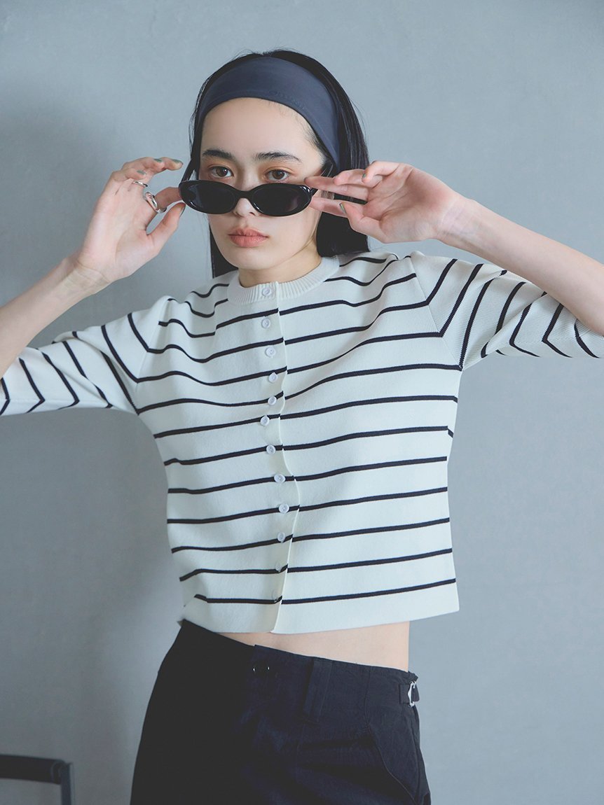 【エミ/emmi】のハーフスリーブニットトップス インテリア・キッズ・メンズ・レディースファッション・服の通販 founy(ファニー) 　ファッション　Fashion　レディースファッション　WOMEN　トップス・カットソー　Tops/Tshirt　ニット　Knit Tops　ウォッシャブル　Washable　カーディガン　Cardigan　クロップド　Cropped　夏　Summer　BORDER[933]|ID: prp329100004542239 ipo3291000000032304181