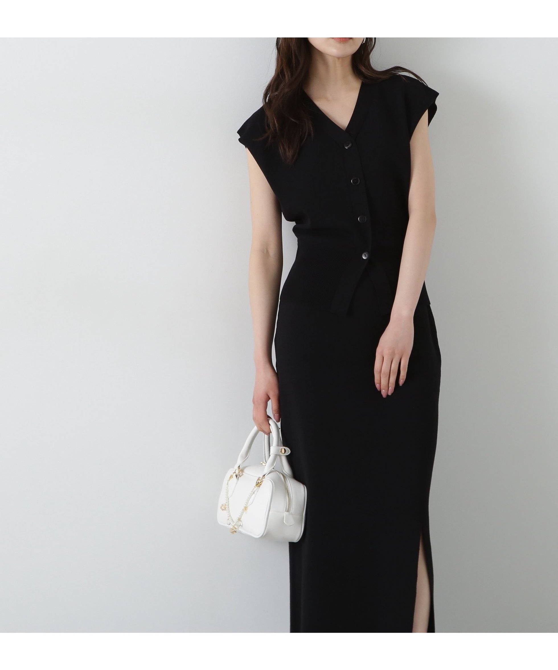 【プロポーション ボディドレッシング/PROPORTION BODY DRESSING】のスリットナローニットSET UP インテリア・キッズ・メンズ・レディースファッション・服の通販 founy(ファニー) 　ファッション　Fashion　レディースファッション　WOMEN　トップス・カットソー　Tops/Tshirt　ニット　Knit Tops　おすすめ　Recommend　インナー　Inner　カーディガン　Cardigan　キャミソール　Camisole　スリット　Slit　タイトスカート　Tight Skirt　ブラック|ID: prp329100004542290 ipo3291000000032131648