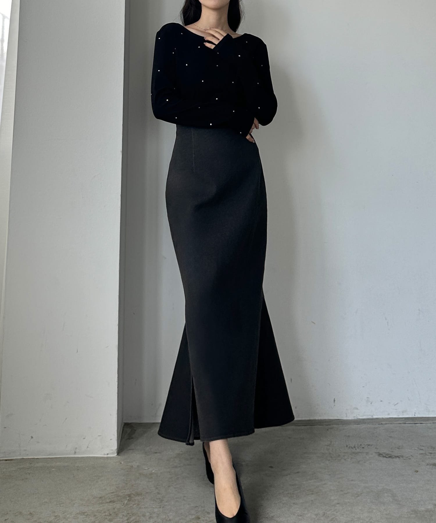 【ジュノア/JUNOAH】のLouere ストレッチデニムバックマーメイドスカート インテリア・キッズ・メンズ・レディースファッション・服の通販 founy(ファニー) 　ファッション　Fashion　レディースファッション　WOMEN　スカート　Skirt　バッグ　Bag　グレー|ID: prp329100004542343 ipo3291000000032397023