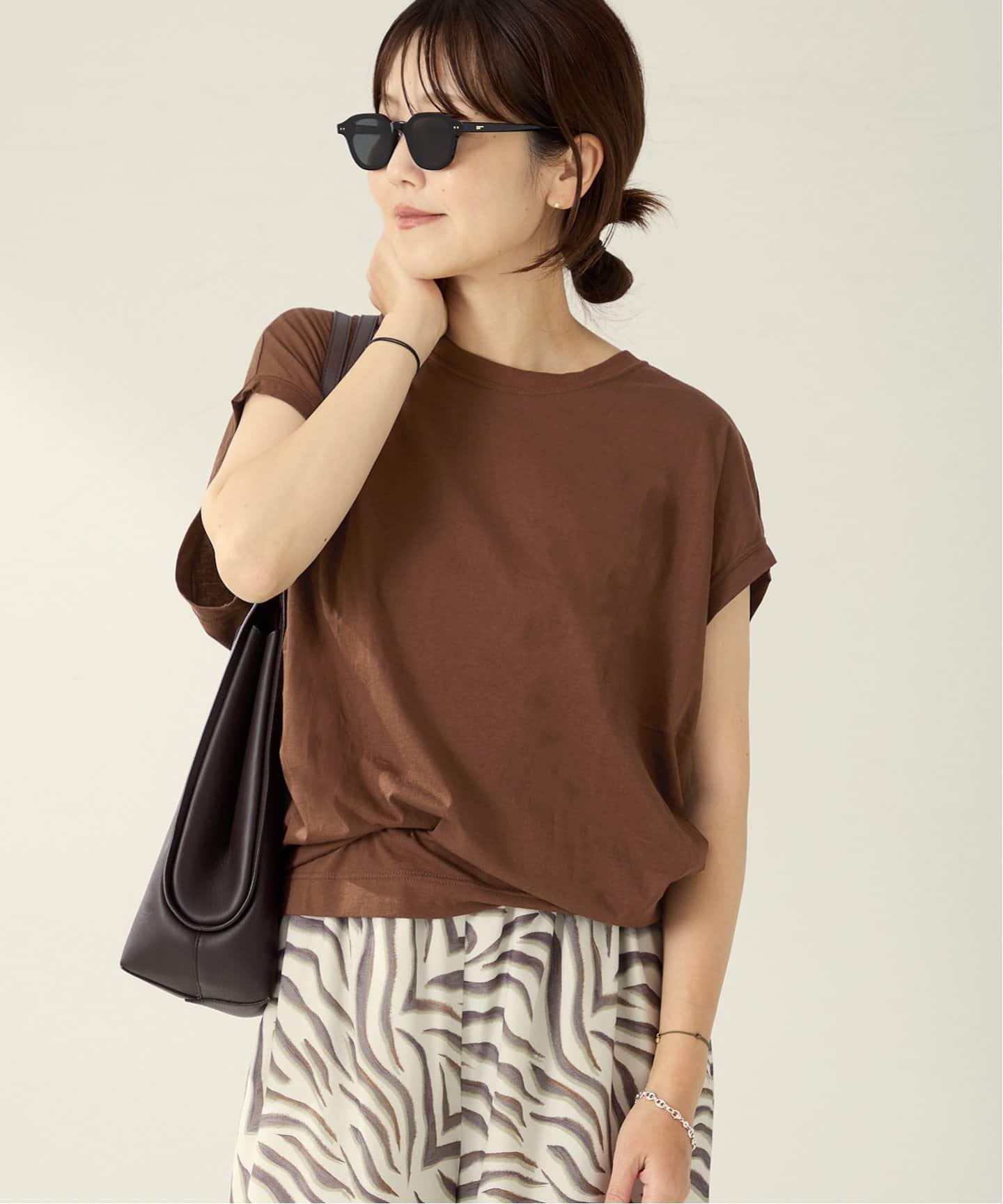 【プラージュ/Plage】の《追加》ALBINI ハイゲージTシャツ インテリア・キッズ・メンズ・レディースファッション・服の通販 founy(ファニー) 　ファッション　Fashion　レディースファッション　Fashion for Women　トップス・カットソー　Cut & Sew Tops　シャツ・ブラウス・オフィスカジュアル　Elegant Blouses & Button-Ups　ロングTシャツ・Tシャツ　Longline T-Shirts & Tees　シンプル　Simple, Minimal　夏　Summer　ブラウン|ID: prp329100004542369 ipo3291000000033304192