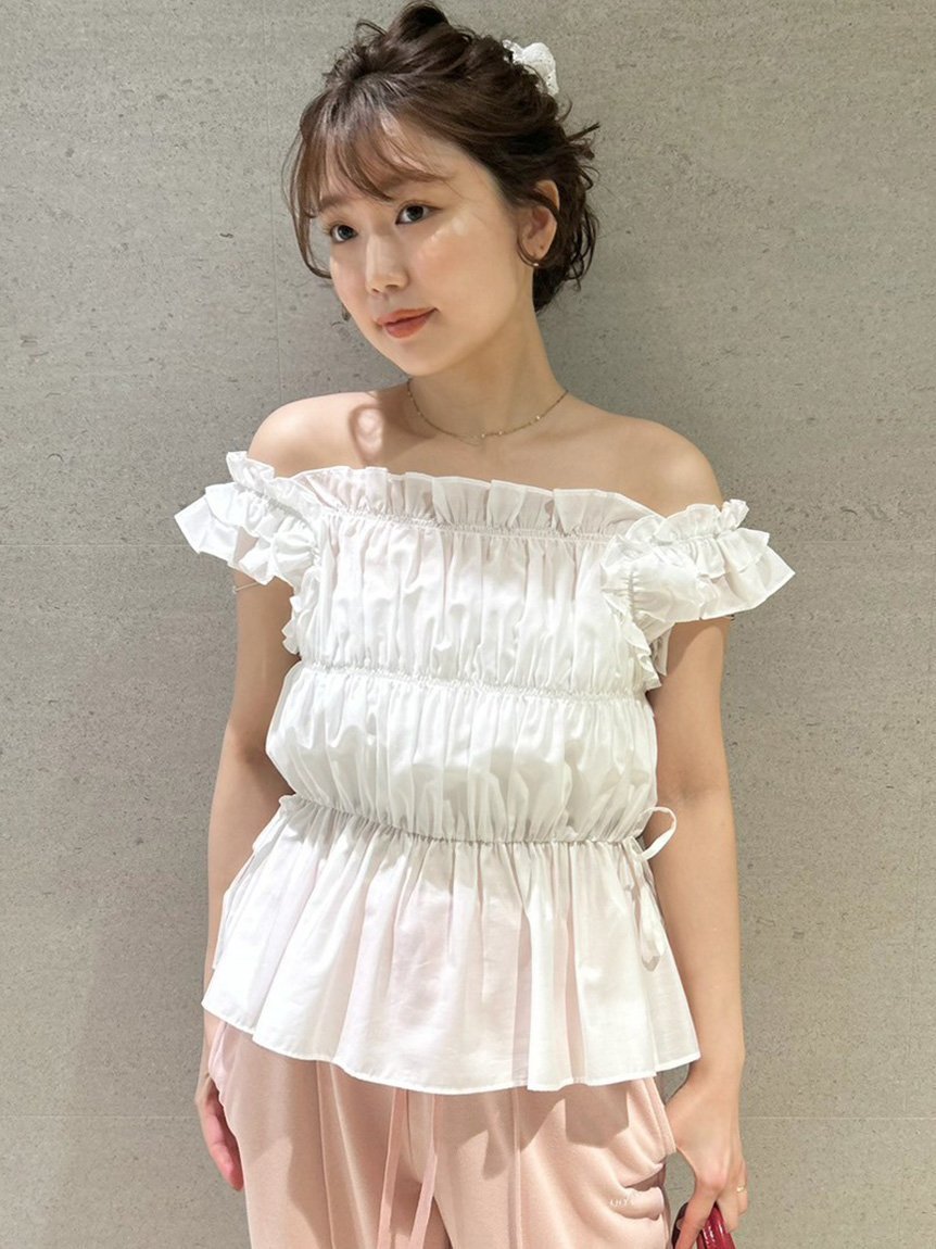 【リリーブラウン/Lily Brown】の【WEB限定カラー】シャーリングフリルブラウス インテリア・キッズ・メンズ・レディースファッション・服の通販 founy(ファニー) 　ファッション　Fashion　レディースファッション　WOMEN　トップス・カットソー　Tops/Tshirt　シャツ/ブラウス　Shirts/Blouses　WHT[001]|ID: prp329100004542612 ipo3291000000032294606
