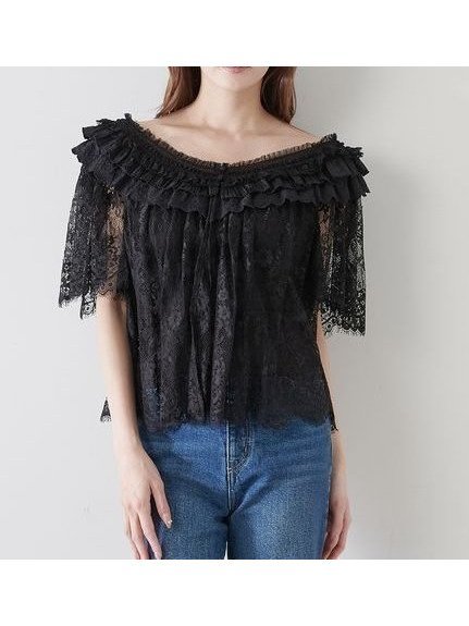 【スナイデル/SNIDEL】のレースブラウス インテリア・キッズ・メンズ・レディースファッション・服の通販 founy(ファニー) 　ファッション　Fashion　レディースファッション　WOMEN　トップス・カットソー　Tops/Tshirt　シャツ/ブラウス　Shirts/Blouses　オフショル　Off Shoulder　カットソー　Cut And Sew　スカラップ　Scalloped　デコルテ　Decolletage　デニム　Denim　フィット　Fit　フェミニン　Feminine　フリル　Frills　プリーツ　Pleats　マーメイド　Mermaid　リュクス　Luxe　レース　Race　今季　This Season　夏　Summer　春　Spring　S/S・春夏　Ss・Spring/Summer　BLK[009]|ID: prp329100004542614 ipo3291000000032313588