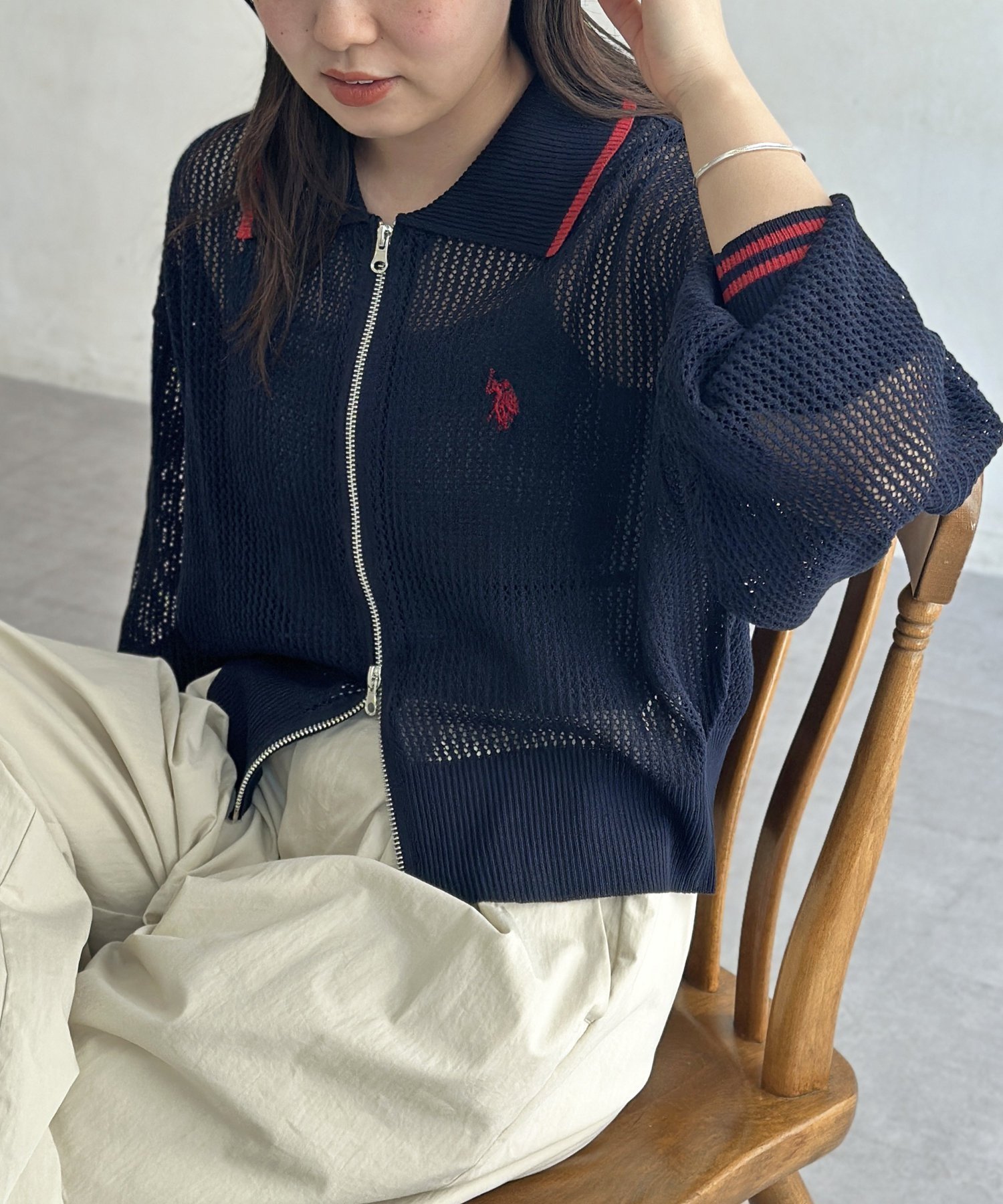 【シーピーシーエム/CPCM】の【U.S. POLO ASSN.】襟付きメッシュカーディガン インテリア・キッズ・メンズ・レディースファッション・服の通販 founy(ファニー) 　ファッション　Fashion　レディースファッション　WOMEN　トップス・カットソー　Tops/Tshirt　カーディガン　Cardigans　イタリア　Italy　腕時計　Watch　カーディガン　Cardigan　キャミソール　Camisole　コレクション　Collection　タンク　Tank　デニム　Denim　トレンド　Trend　メッシュ　Mesh　メンズ　Mens　おすすめ　Recommend　夏　Summer　エレガント 上品　Elegant　ネイビー|ID: prp329100004542652 ipo3291000000032252719