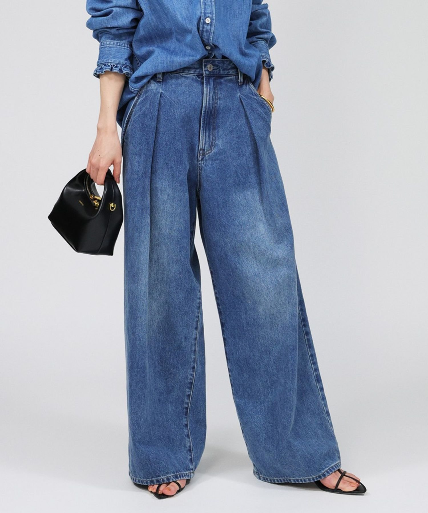 【バビロン/BABYLONE / KIDS】のデニムタックパンツ 人気、トレンドファッション・服の通販 founy(ファニー) 　ファッション　Fashion　キッズファッション　KIDS　ボトムス　Bottoms/Kids　シューズ　Shoes　デニム　Denim　パターン　Pattern　フラット　Flat　ポケット　Pocket　ロング　Long　ワイド　Wide　 other-1|ID: prp329100004543054 ipo3291000000032102101