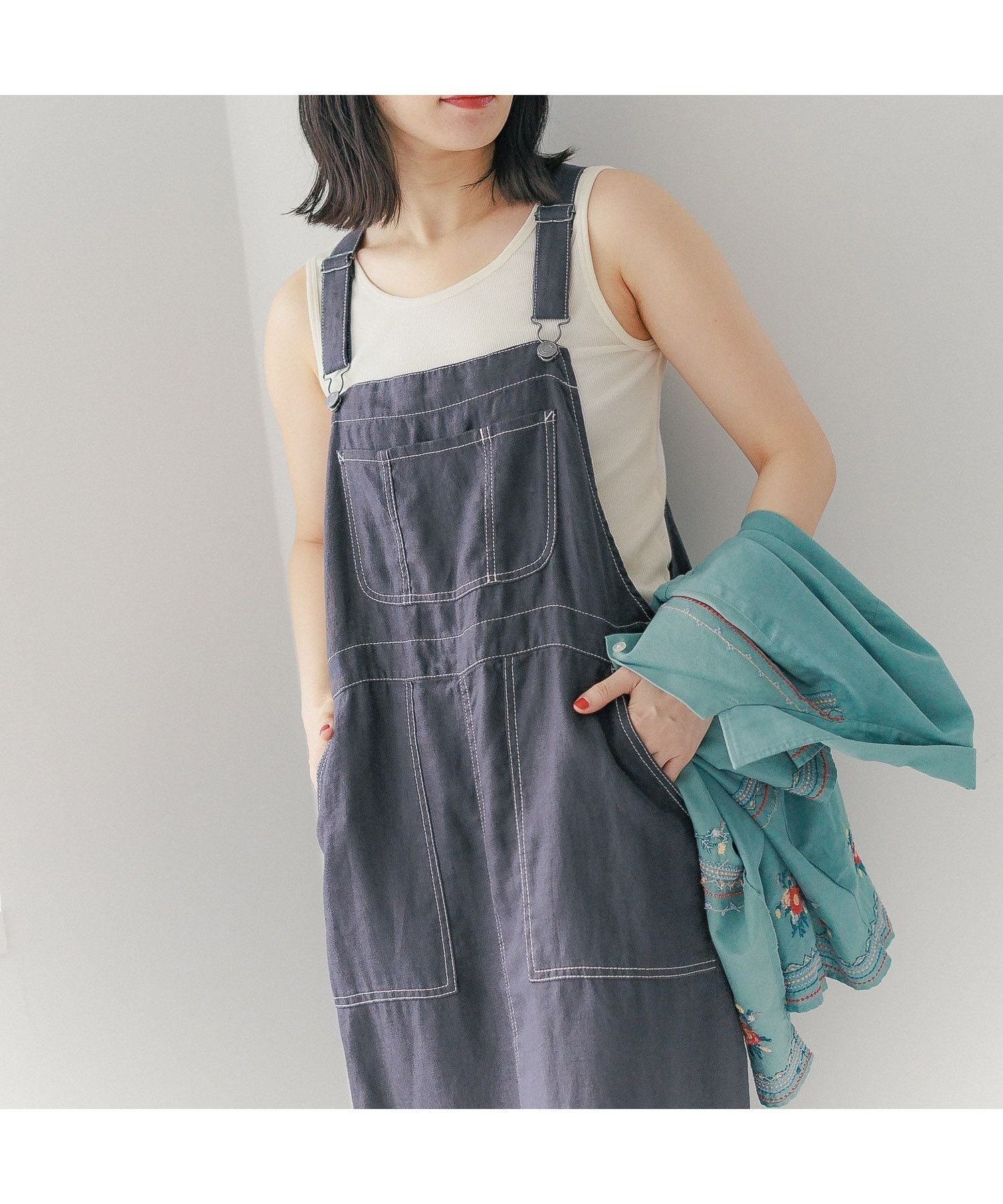 【ニコアンド/niko and】のFINEリネンステッチジャンパースカート インテリア・キッズ・メンズ・レディースファッション・服の通販 founy(ファニー) 　ファッション　Fashion　レディースファッション　WOMEN　スカート　Skirt　おすすめ　Recommend　シンプル　Simple　プレーン　Plane　ポケット　Pocket　リネン　Linen　人気　Popularity　ブラック19|ID: prp329100004543057 ipo3291000000032338068