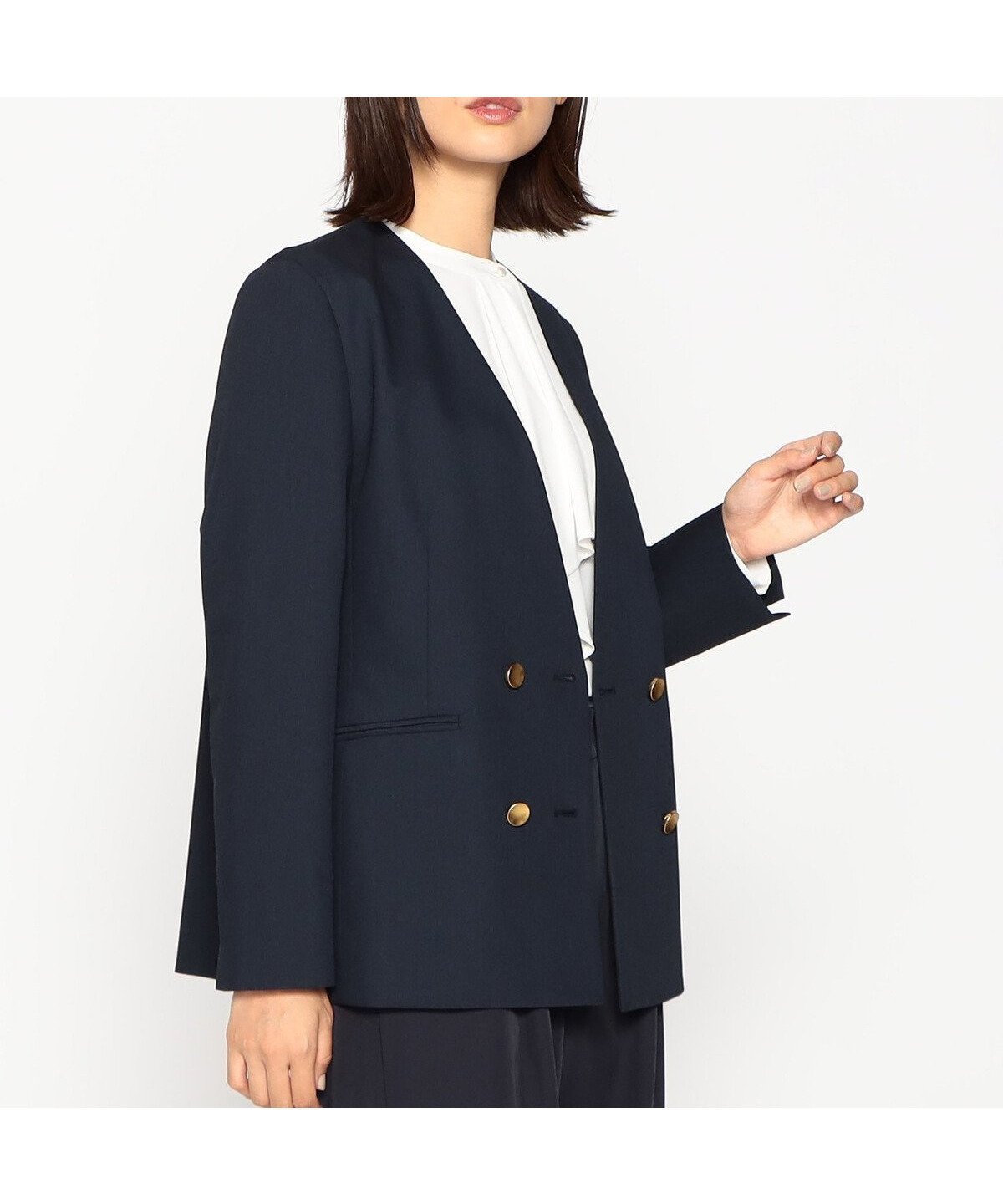 【コムサイズム/COMME CA ISM】のT/Rツイル Wブレスト ノーカラージャケット 人気、トレンドファッション・服の通販 founy(ファニー) 　ファッション　Fashion　レディースファッション　Fashion for Women　アウター　Coat / Outerwear Collection　レディースジャケット・軽アウター　Jackets　ノーカラージャケット / シンプル上品コーデ　Collarless Jackets　オケージョン　Occasion Wear　クラシック　Classic, Timeless Style　ジャケット　Jacket, Outerwear　ストレッチ　Stretch, Stretchy Fabric　スリット　Slit, Slit Detail　セレモニー　Ceremony　ツイル　Twist, Twisted Detail　フラット　Flat, Flat Shoes　ポケット　Pocket, Pocket Detail　メタル　Metal, Metal Parts　ロールアップ　Roll-Up, Cuffed Hem　エレガント 上品　Elegant　冬　Winter / This Winter　春　Spring　秋　Autumn　 other-1|ID: prp329100004543065 ipo3291000000032734516