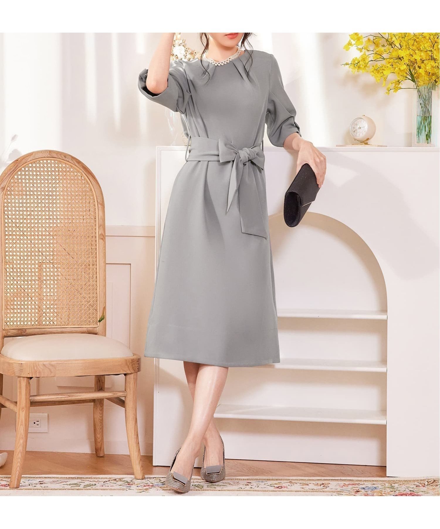 【ドレス/DRESS+】のコクーンワンピースドレス インテリア・キッズ・メンズ・レディースファッション・服の通販 founy(ファニー) 　ファッション　Fashion　レディースファッション　Ladies' Fashion Online　ワンピース　Dress　ドレス　Party Dresses　おすすめ　Recommend　アクセサリー　Accessories　セレモニー　Ceremony　フェミニン　Feminine　フォーマル　Formal　ラウンド　Round　リボン　Ribbon　ワイド　Wide　エレガント 上品　Elegant　二次会　Wedding Party　入学式　Entrance Ceremony　卒業式　Graduation Ceremony　結婚式　Wedding Ceremony　グレー|ID: prp329100004543130 ipo3291000000032593045