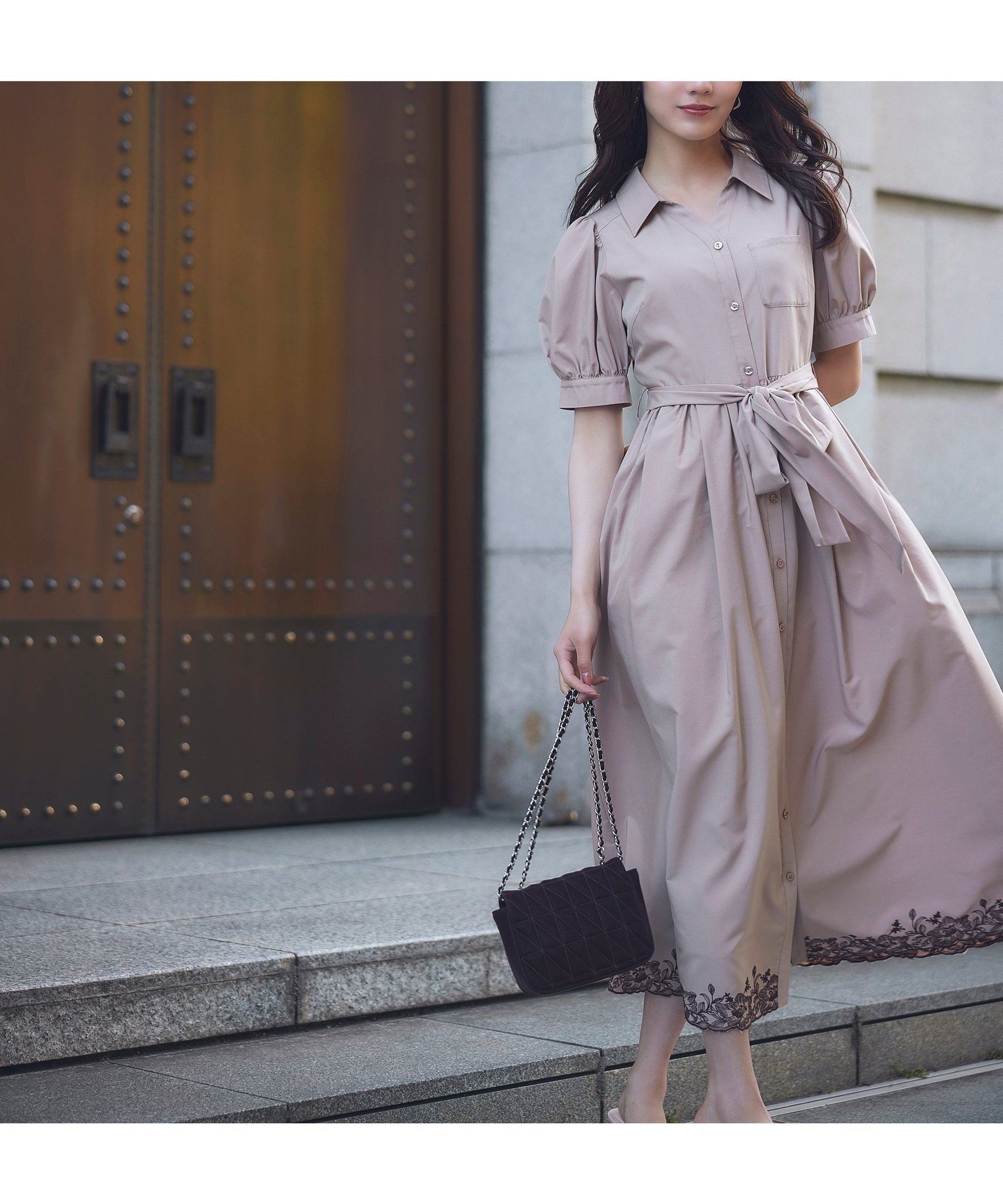 【プロポーション ボディドレッシング/PROPORTION BODY DRESSING】のエンブロイダリーシャツワンピース インテリア・キッズ・メンズ・レディースファッション・服の通販 founy(ファニー) 　ファッション　Fashion　レディースファッション　Ladies' Fashion Online　ワンピース　Dress　シャツワンピース　Shirt Dresses　フェミニン　Feminine　リボン　Ribbon　キャメル×ブラウン1|ID: prp329100004543153 ipo3291000000032604814