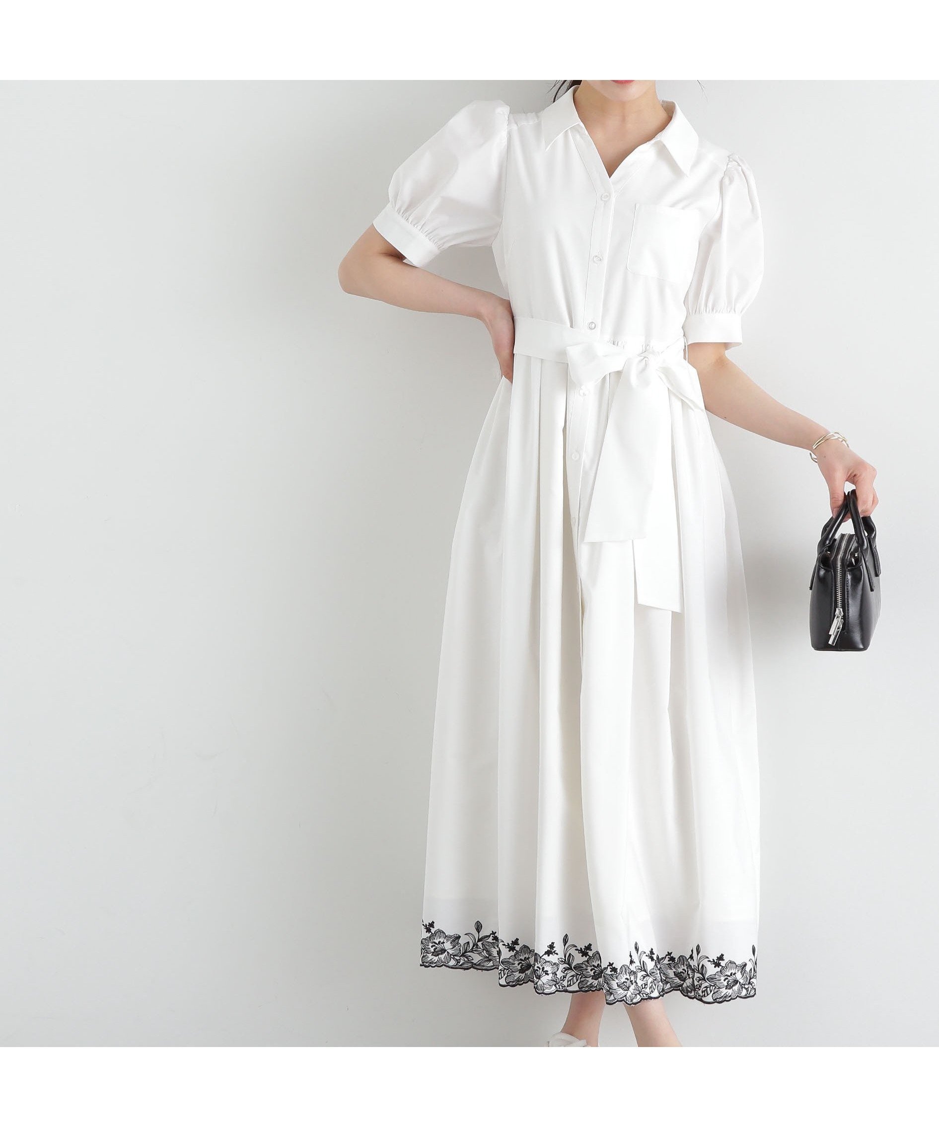 【プロポーション ボディドレッシング/PROPORTION BODY DRESSING】のエンブロイダリーシャツワンピース インテリア・キッズ・メンズ・レディースファッション・服の通販 founy(ファニー) 　ファッション　Fashion　レディースファッション　Ladies' Fashion Online　ワンピース　Dress　シャツワンピース　Shirt Dresses　フェミニン　Feminine　リボン　Ribbon　エクリュ×ブラック1|ID: prp329100004543153 ipo3291000000032604818