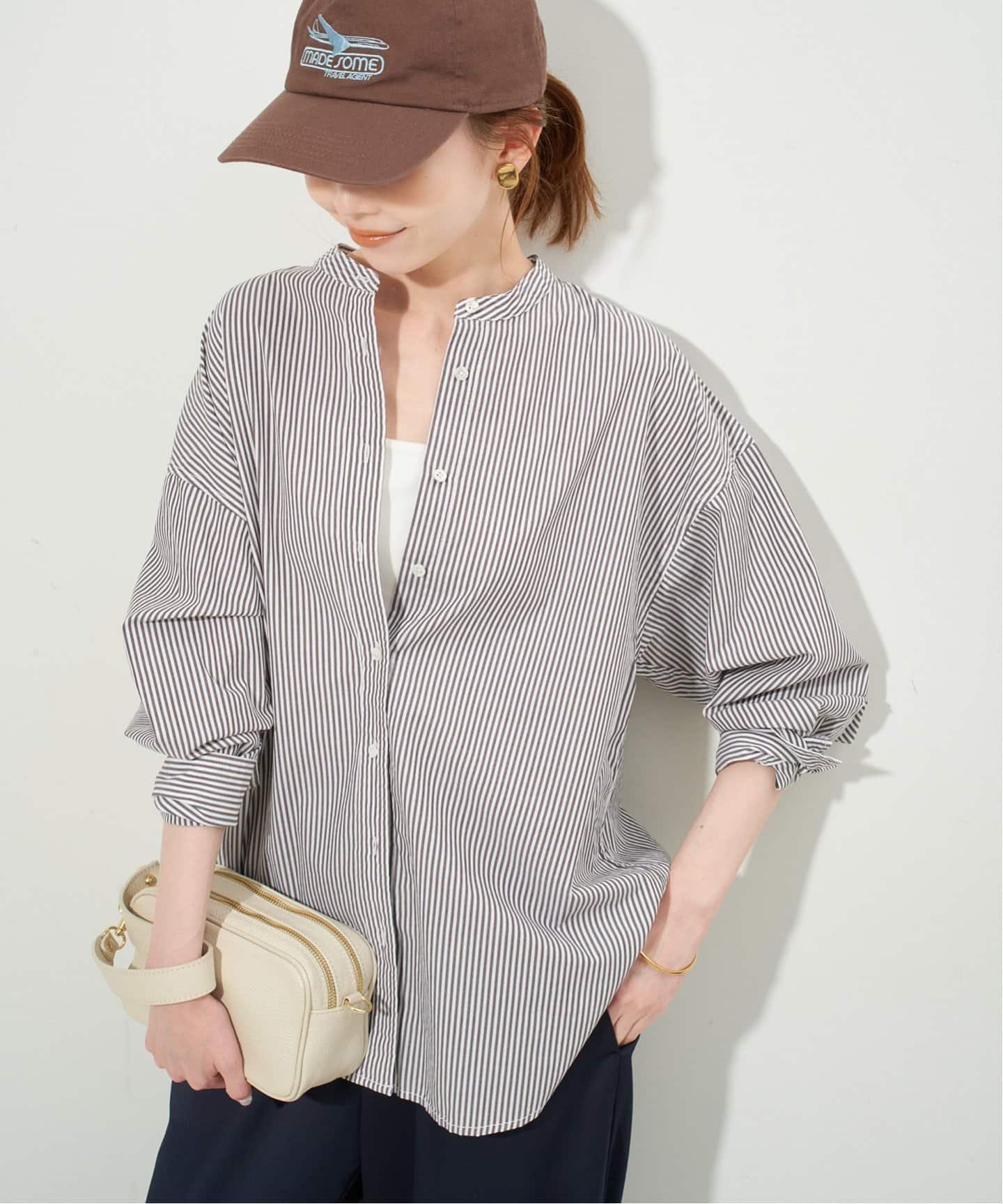 【スローブ イエナ/SLOBE IENA】の《追加》ROYAL NAVY/ロイヤルネイビー SLOBE別注 バンドカラーシャツ インテリア・キッズ・メンズ・レディースファッション・服の通販 founy(ファニー) 　ファッション　Fashion　レディースファッション　Fashion for Women　トップス・カットソー　Cut & Sew Tops　シャツ・ブラウス・オフィスカジュアル　Elegant Blouses & Button-Ups　別注　Limited Edition, Custom Order　ブラウン|ID: prp329100004543231 ipo3291000000033490462
