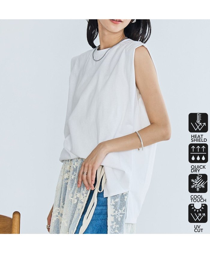 【コーエン/COEN】の【WELLTECT】 USAコットンタックノースリーブTシャツ インテリア・キッズ・メンズ・レディースファッション・服の通販 founy(ファニー) https://founy.com/ ファッション Fashion レディースファッション WOMEN トップス・カットソー Tops/Tshirt キャミソール / ノースリーブ No Sleeves シャツ/ブラウス Shirts/Blouses ロング / Tシャツ T-Shirts インナー Inner カッティング Cutting コンパクト Compact 吸水 Water Absorption スリット Slit ノースリーブ No Sleeve フラット Flat おすすめ Recommend 夏 Summer |ID: prp329100004543252 ipo3291000000032225826