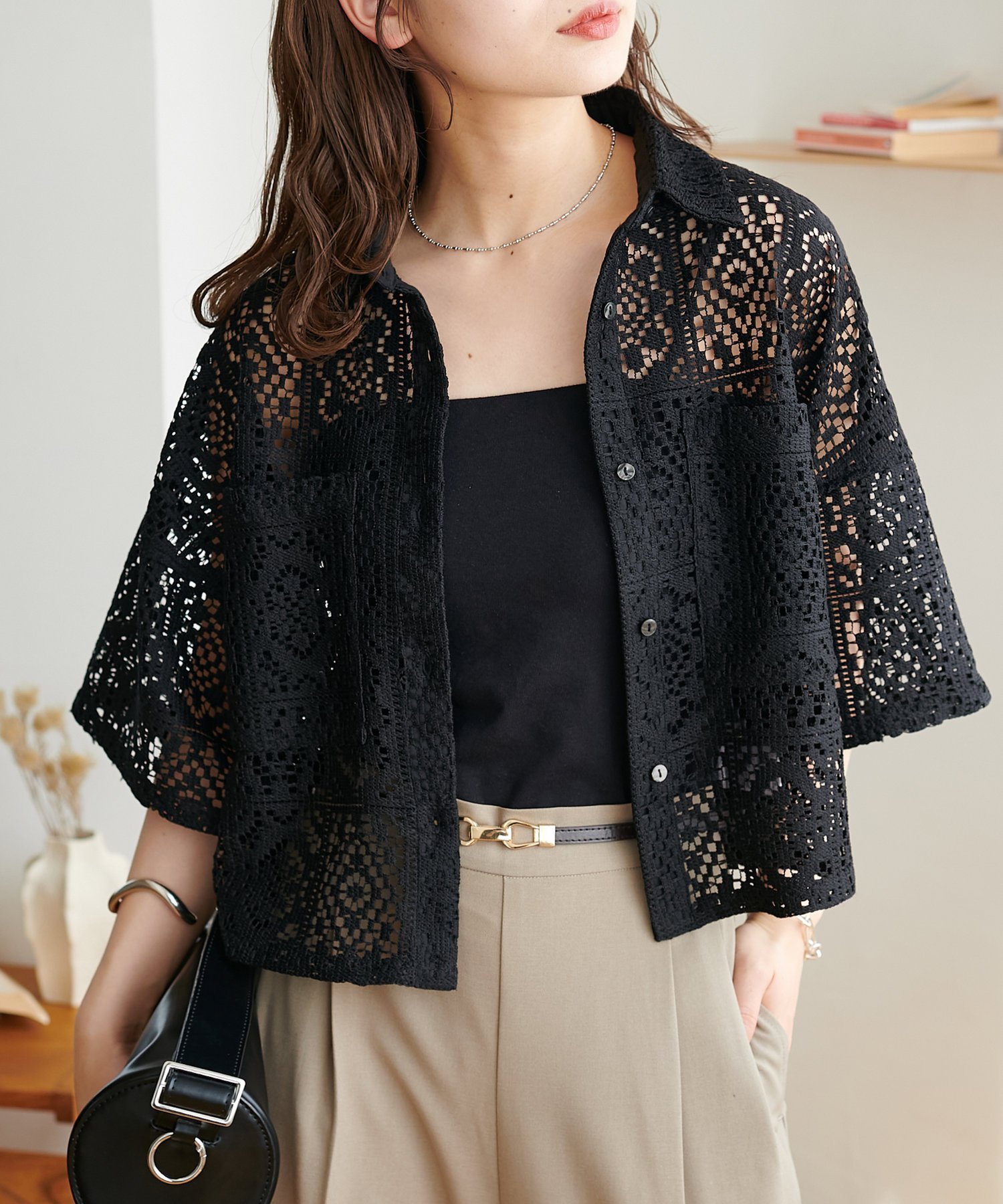【ディスコート/Discoat】の【WEB限定】レースシャツ インテリア・キッズ・メンズ・レディースファッション・服の通販 founy(ファニー) 　ファッション　Fashion　レディースファッション　Fashion for Women　トップス・カットソー　Cut & Sew Tops　シャツ・ブラウス・オフィスカジュアル　Elegant Blouses & Button-Ups　おすすめ　Recommended / Our Picks　レース　Lace, Lace Fabric　夏　Summer　春　Spring　S/S・春夏　SS, Spring/Summer, Warm Season　羽織　Haori, Light Jacket　ブラック|ID: prp329100004543260 ipo3291000000032596753
