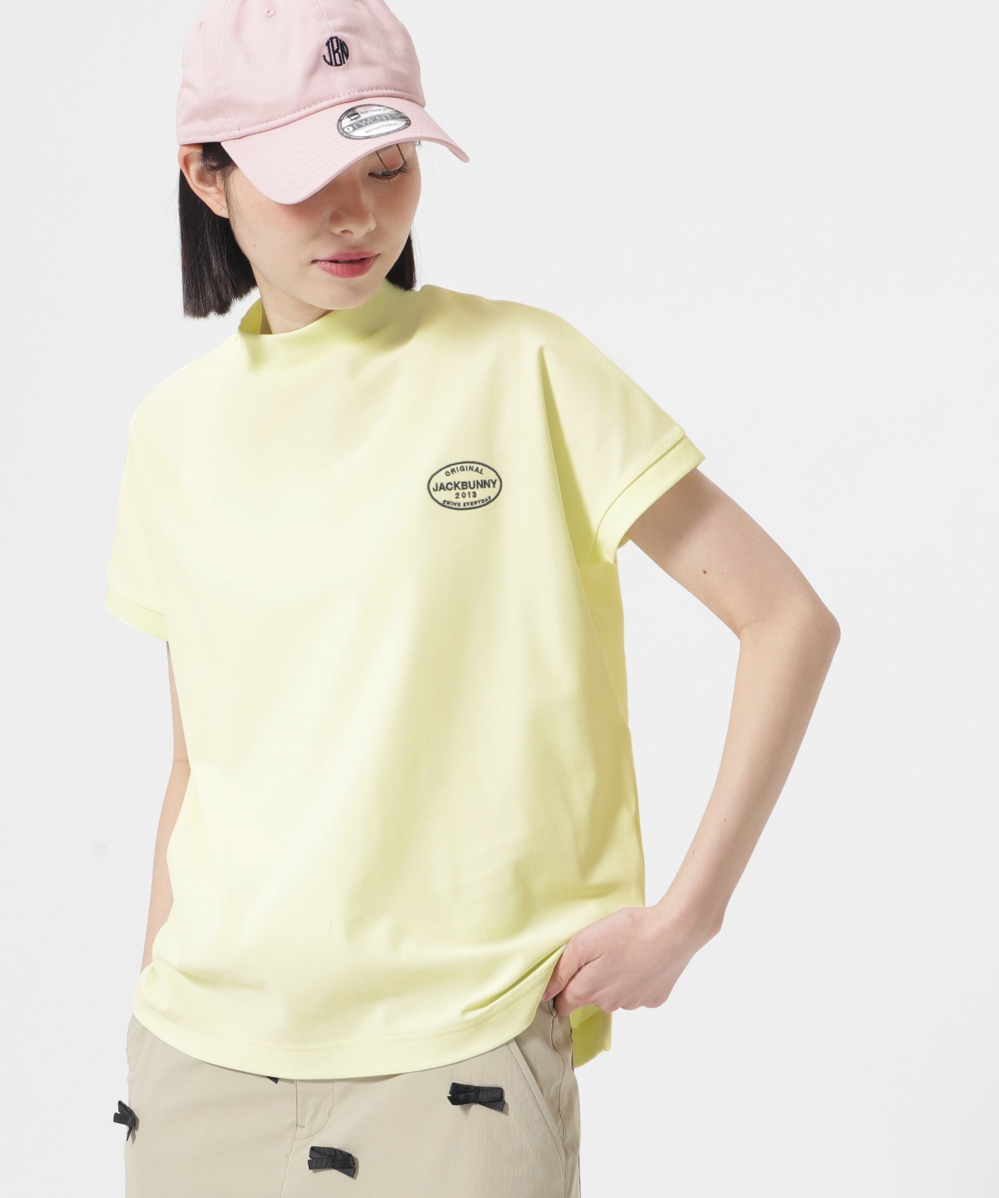 【ジャックバニー/Jack Bunny】の裏カノコ フレンチスリーブ モックネックカットソー インテリア・キッズ・メンズ・レディースファッション・服の通販 founy(ファニー) 　ファッション　Fashion　レディースファッション　Ladies' Fashion Online　トップス・カットソー　Tops/Tshirt　カットソー　Cut and Sewn　ゴルフ　Golf　スリーブ　Sleeve　フィット　Fit　フレンチ　French　リラックス　Relax　吸水　Water Absorption　イエロー|ID: prp329100004543302 ipo3291000000032666458