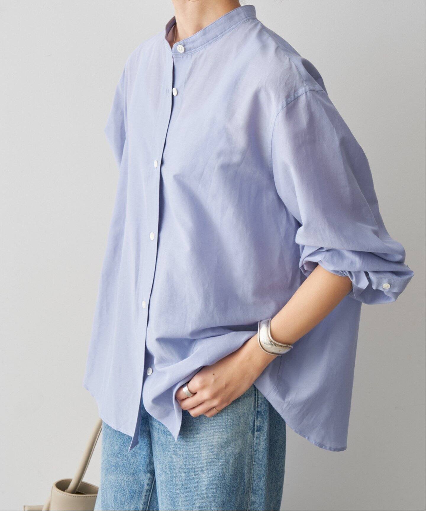 【スピック&スパン/Spick & Span】のコットンシルクギャザーシャツ インテリア・キッズ・メンズ・レディースファッション・服の通販 founy(ファニー) 　ファッション　Fashion　レディースファッション　WOMEN　トップス・カットソー　Tops/Tshirt　シャツ/ブラウス　Shirts/Blouses　ウォッシャブル　Washable　カフス　Cuffs　ギャザー　Gather　シルク　Silk　スタンド　Stand　エレガント 上品　Elegant　人気　Popularity　洗える　Washable　サックスブルー|ID: prp329100004543332 ipo3291000000032294723