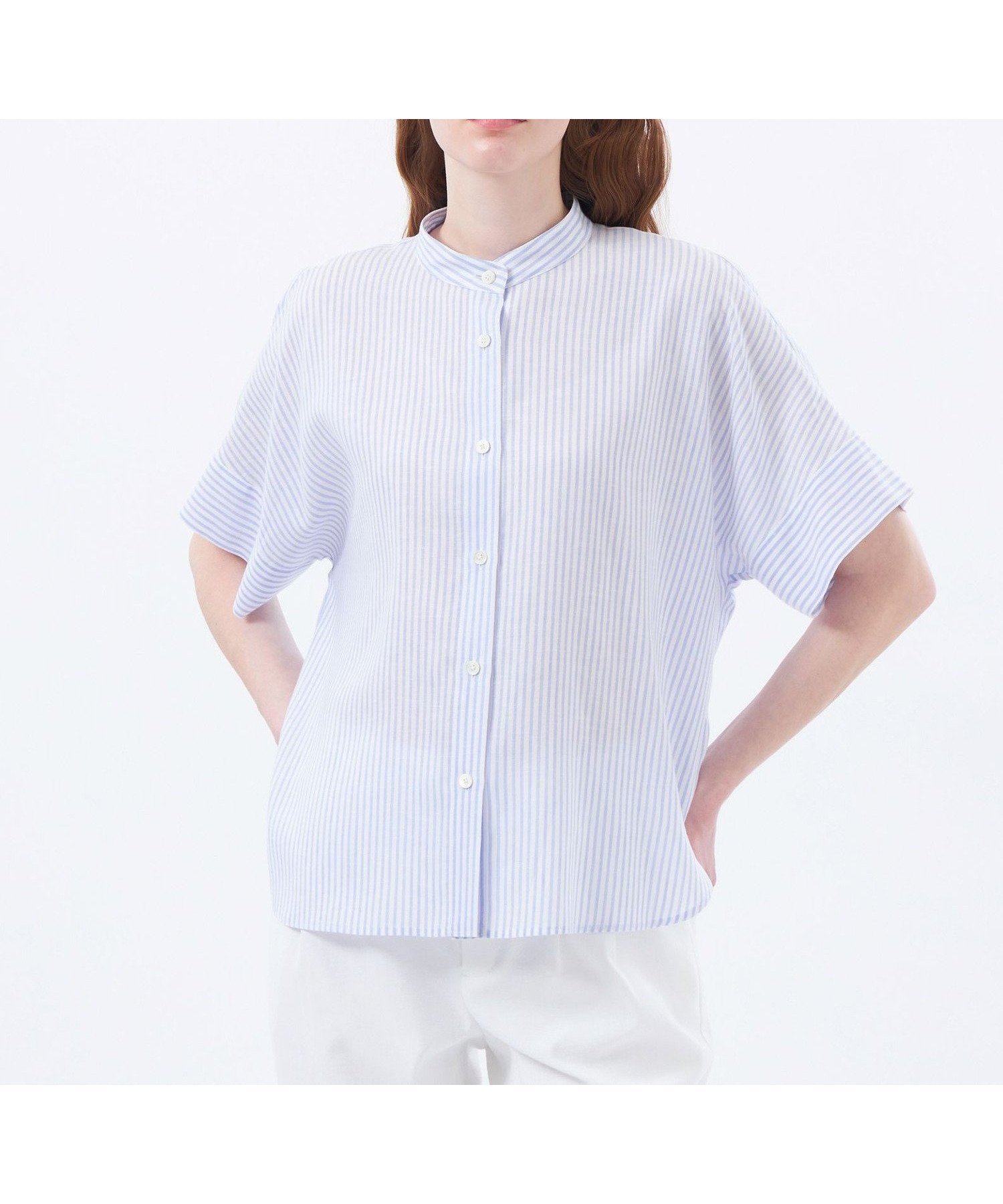 【マッキントッシュ フィロソフィー/MACKINTOSH PHILOSOPHY】のバンドカラーリネンミックスブラウス 人気、トレンドファッション・服の通販 founy(ファニー) 　ファッション　Fashion　レディースファッション　Ladies' Fashion Online　トップス・カットソー　Tops/Tshirt　シャツ/ブラウス　Shirts/Blouses　おすすめ　Recommend　カフス　Cuffs　リネン　Linen　ワイド　Wide　半袖　Short Sleeve　夏　Summer　春　Spring　 other-1|ID: prp329100004543437 ipo3291000000032666791