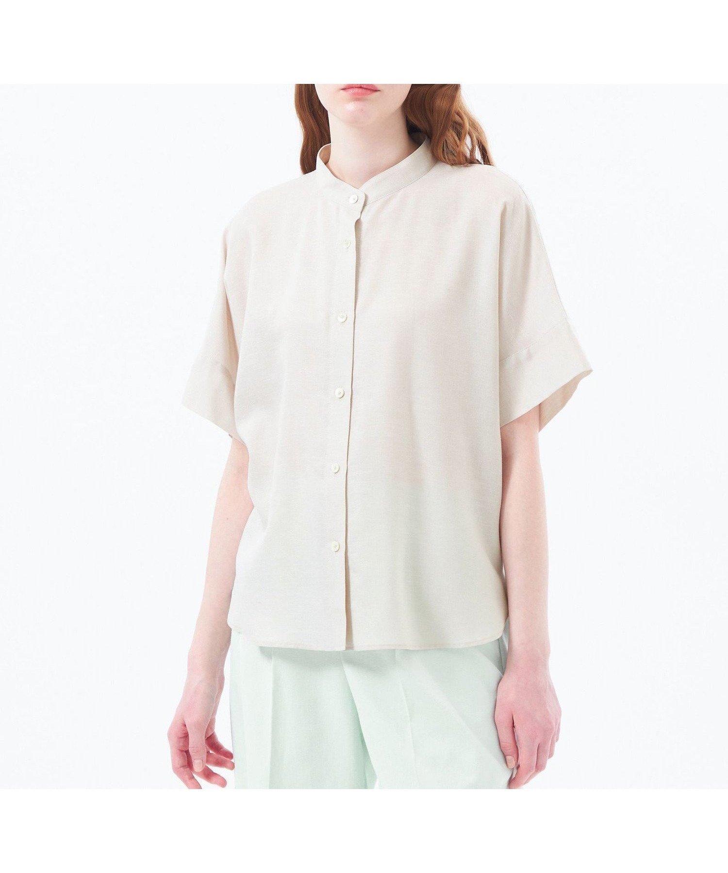 【マッキントッシュ フィロソフィー/MACKINTOSH PHILOSOPHY】のバンドカラーリネンミックスブラウス インテリア・キッズ・メンズ・レディースファッション・服の通販 founy(ファニー) 　ファッション　Fashion　レディースファッション　Ladies' Fashion Online　トップス・カットソー　Tops/Tshirt　シャツ/ブラウス　Shirts/Blouses　おすすめ　Recommend　カフス　Cuffs　リネン　Linen　ワイド　Wide　半袖　Short Sleeve　夏　Summer　春　Spring　ベージュ|ID: prp329100004543437 ipo3291000000032666797