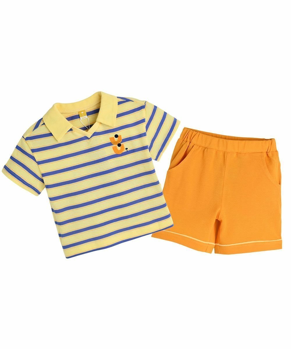 【モイモルン/moimoln / KIDS】の【セットアップ】ストライプピケトップス パンツ インテリア・キッズ・メンズ・レディースファッション・服の通販 founy(ファニー) 　ファッション　Fashion　キッズファッション　KIDS　トップス・カットソー　Tops/Tees/Kids　ボトムス　Bottoms/Kids　セットアップ　Setup/Kids　トップス　Tops　おすすめ　Recommend　セットアップ　Set Up　夏　Summer　L/イエロー|ID: prp329100004543462 ipo3291000000032105973