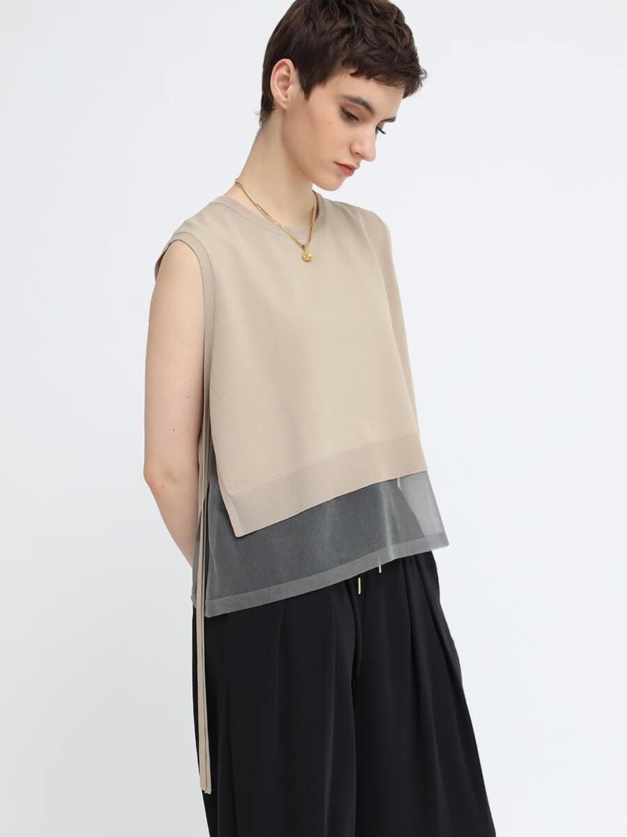 【ラシュッド/LASUD】のダブルレイヤードPO インテリア・キッズ・メンズ・レディースファッション・服の通販 founy(ファニー) 　ファッション　Fashion　レディースファッション　Fashion for Women　おすすめ　Recommended / Our Picks　カットソー　Cut and Sewn Top　シンプル　Simple, Minimal　ドッキング　Docking, Mixed Material　フェミニン　Feminine, Girly　ベスト　Vest, Waistcoat　リボン　Ribbon, Bow　エレガント 上品　Elegant　グレージュ|ID: prp329100004543507 ipo3291000000032759213