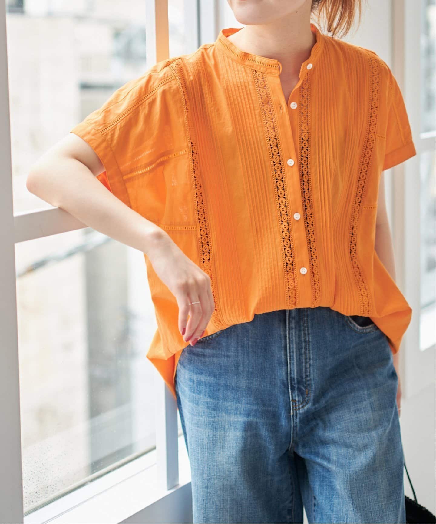 【スピック&スパン/Spick & Span】のケミカルレースフレンチブラウス インテリア・キッズ・メンズ・レディースファッション・服の通販 founy(ファニー) 　ファッション　Fashion　レディースファッション　WOMEN　トップス・カットソー　Tops/Tshirt　シャツ/ブラウス　Shirts/Blouses　カフス　Cuffs　ギャザー　Gather　シアー　Sheer　フォルム　Form　フレンチ　French　レース　Race　オレンジ|ID: prp329100004543521 ipo3291000000032361035