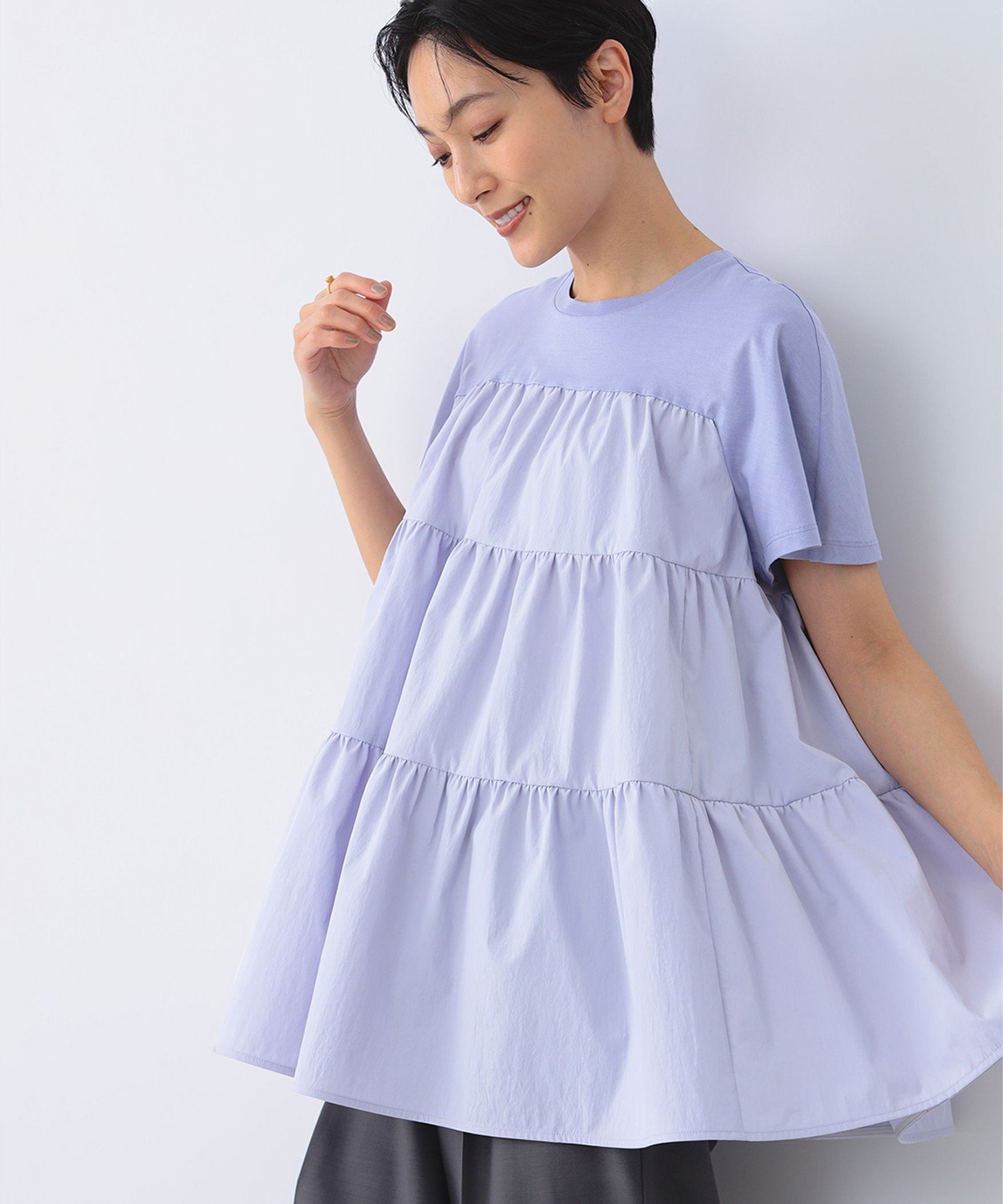 【デミルクス ビームス/Demi-Luxe BEAMS】のコンビ ティアード プルオーバー インテリア・キッズ・メンズ・レディースファッション・服の通販 founy(ファニー) 　ファッション　Fashion　レディースファッション　Fashion for Women　トップス・カットソー　Cut & Sew Tops　カジュアルプルオーバー・ニットトップス　Pullovers & Knit Tops / Casual Pullovers　春　Spring　コンパクト　Compact, Small Size　コンビ　Combo, Combination Style　スラックス　Slacks, Dress Pants　タイトスカート　Pencil Skirt, Tight Skirt　ティアード　Tiered, Tiered Style　デニム　Denim, Jeans Material　ワイド　Wide, Wide Fit　S/S・春夏　SS, Spring/Summer, Warm Season　おすすめ　Recommended / Our Picks　夏　Summer　LAVENDER|ID: prp329100004543626 ipo3291000000032766542