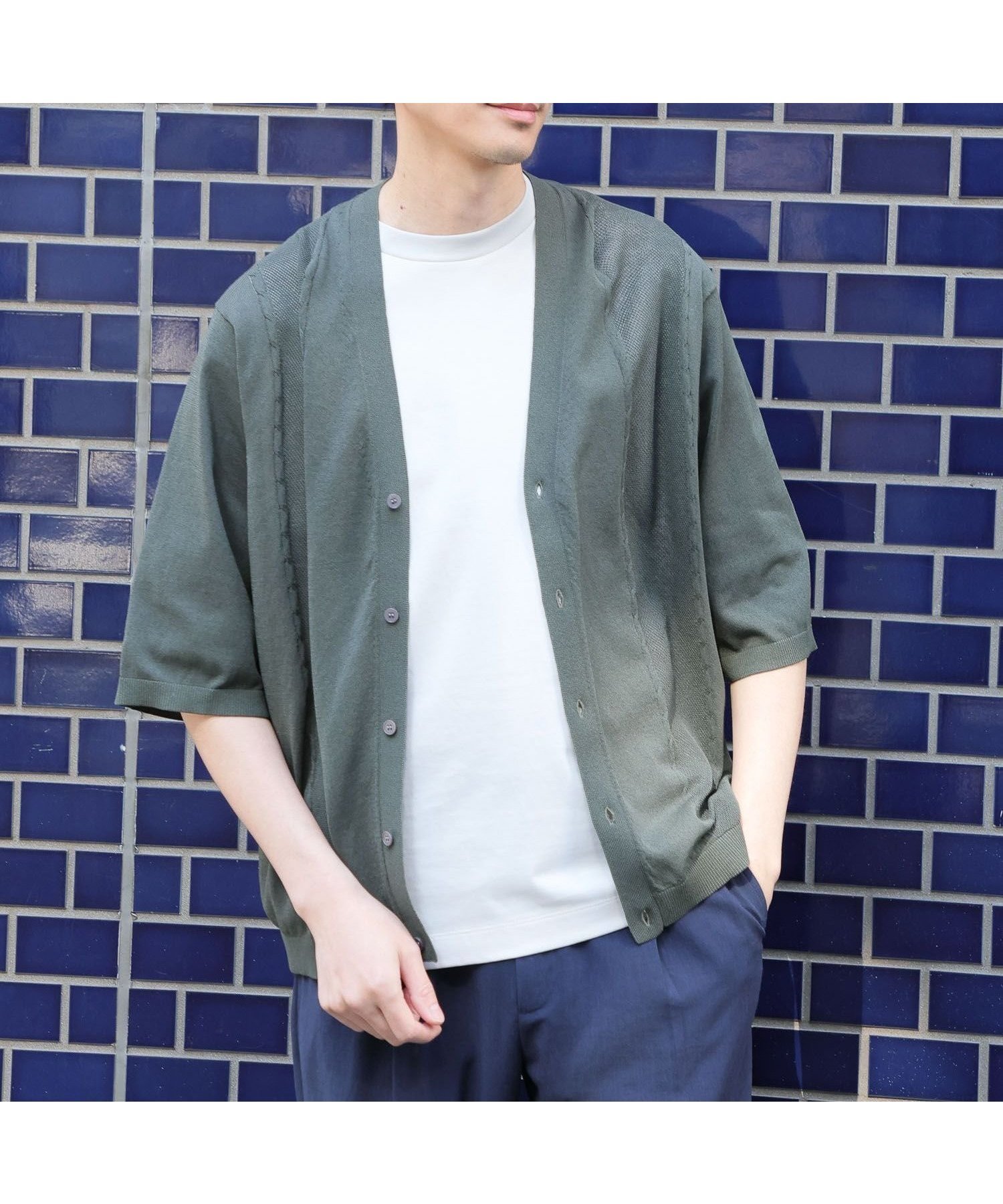 【グローバルワーク/GLOBAL WORK / MEN】の洗えるサラサラサマーカーディガン/五分袖/287557 インテリア・キッズ・メンズ・レディースファッション・服の通販 founy(ファニー) 　ファッション　Fashion　メンズファッション　MEN　おすすめ　Recommend　カーディガン　Cardigan　シンプル　Simple　スラックス　Slacks　フィット　Fit　リラックス　Relax　夏　Summer　洗える　Washable　鹿の子　Pique　グリーン76|ID: prp329100004543676 ipo3291000000032107969