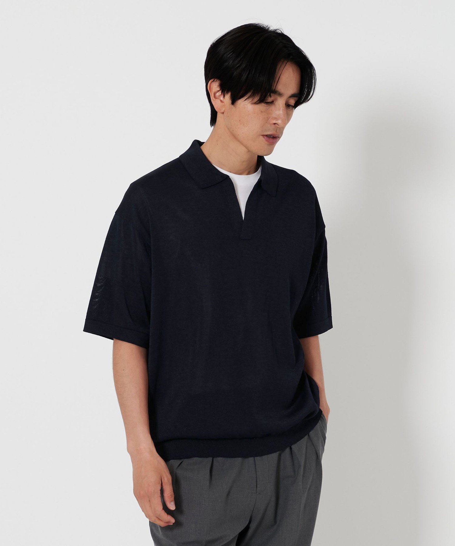 【ビューティ&ユース ユナイテッドアローズ/BEAUTY&YOUTH / UNITED ARROWS / MEN】のシャイン ギマ ポロ スキッパー ニット インテリア・キッズ・メンズ・レディースファッション・服の通販 founy(ファニー) 　ファッション　Fashion　メンズファッション　MEN　おすすめ　Recommend　インナー　Inner　エアリー　Airy　ショーツ　Shorts　スキッパー　Skipper　スラックス　Slacks　デニム　Denim　バルーン　Balloon　フラット　Flat　エレガント 上品　Elegant　半袖　Short Sleeve　NAVY|ID: prp329100004543681 ipo3291000000032108014