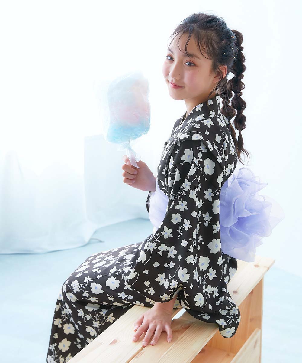 【デビロック/devirock / KIDS】の【普段着もOK】 シワになりにくい セパレート ワンピース浴衣 浴衣 25SS インテリア・キッズ・メンズ・レディースファッション・服の通販 founy(ファニー) 　ファッション　Fashion　キッズファッション　Fashion for Kids　ワンピース　Dresses　オーガンジー　Organza Fabric　セパレート　Separate, Two-Piece　おすすめ　Recommended / Our Picks　2025年　2025　2025春夏・S/S　Spring/Summer 2025 SS25　001-フラワー-ブラック|ID: prp329100004543712 ipo3291000000032728275